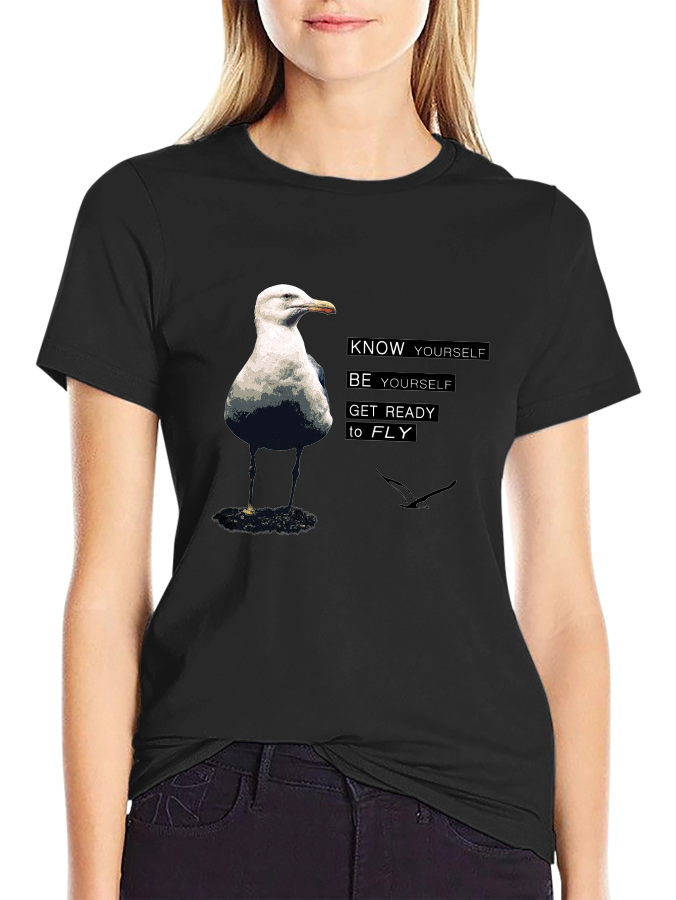 Know Yourself Bird Graphic Black T-Shirt