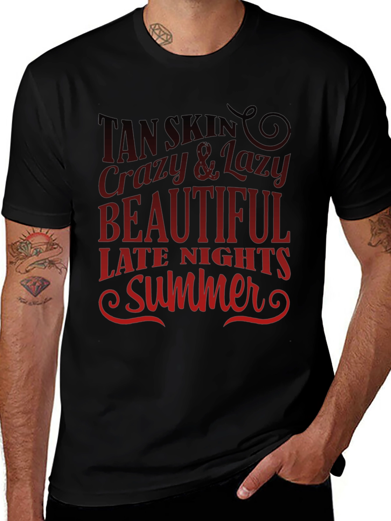 Tan Skin Summer Graphic Tee - Black Casual T-Shirt