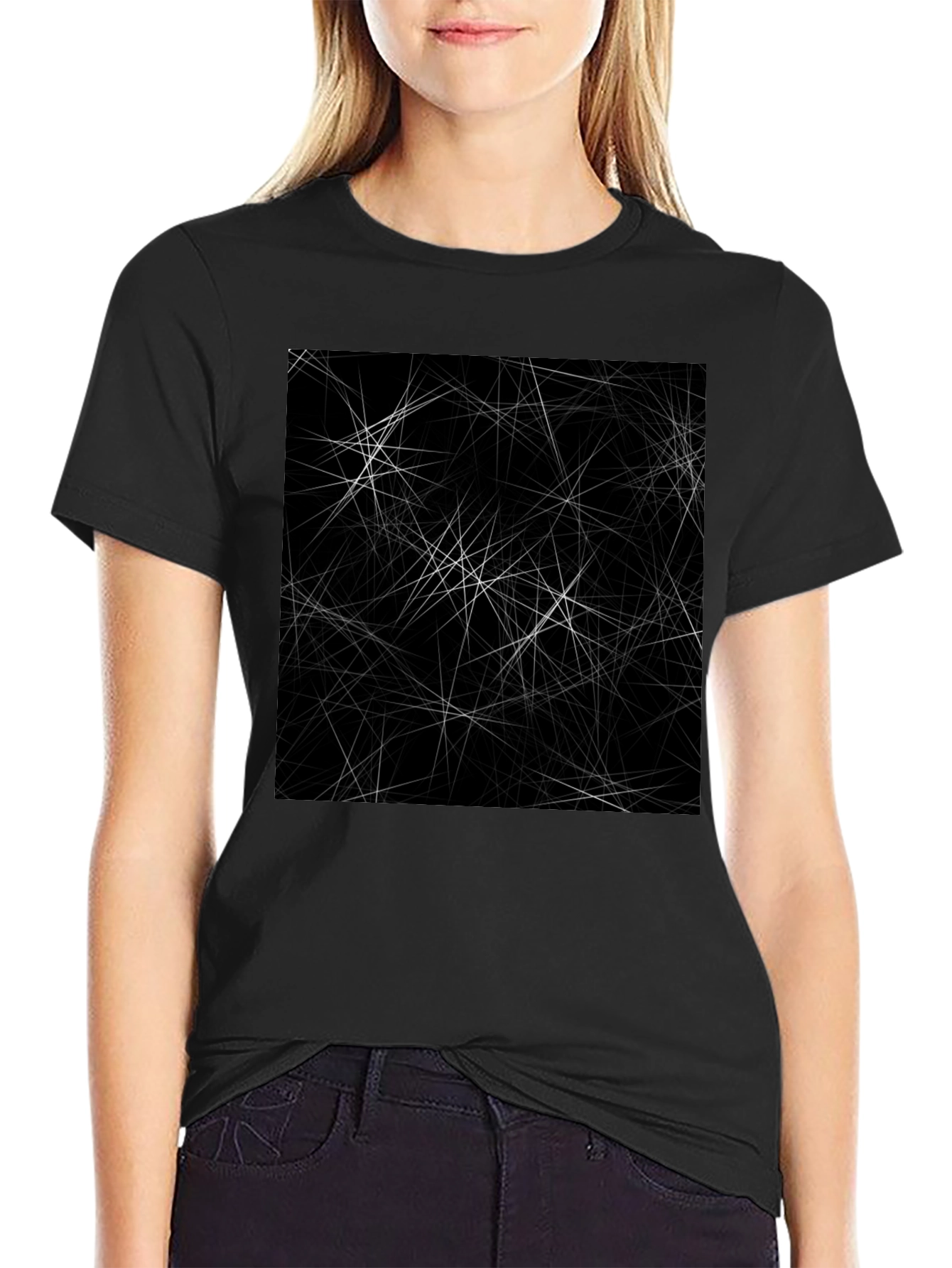 Abstract Line Art Black T-Shirt