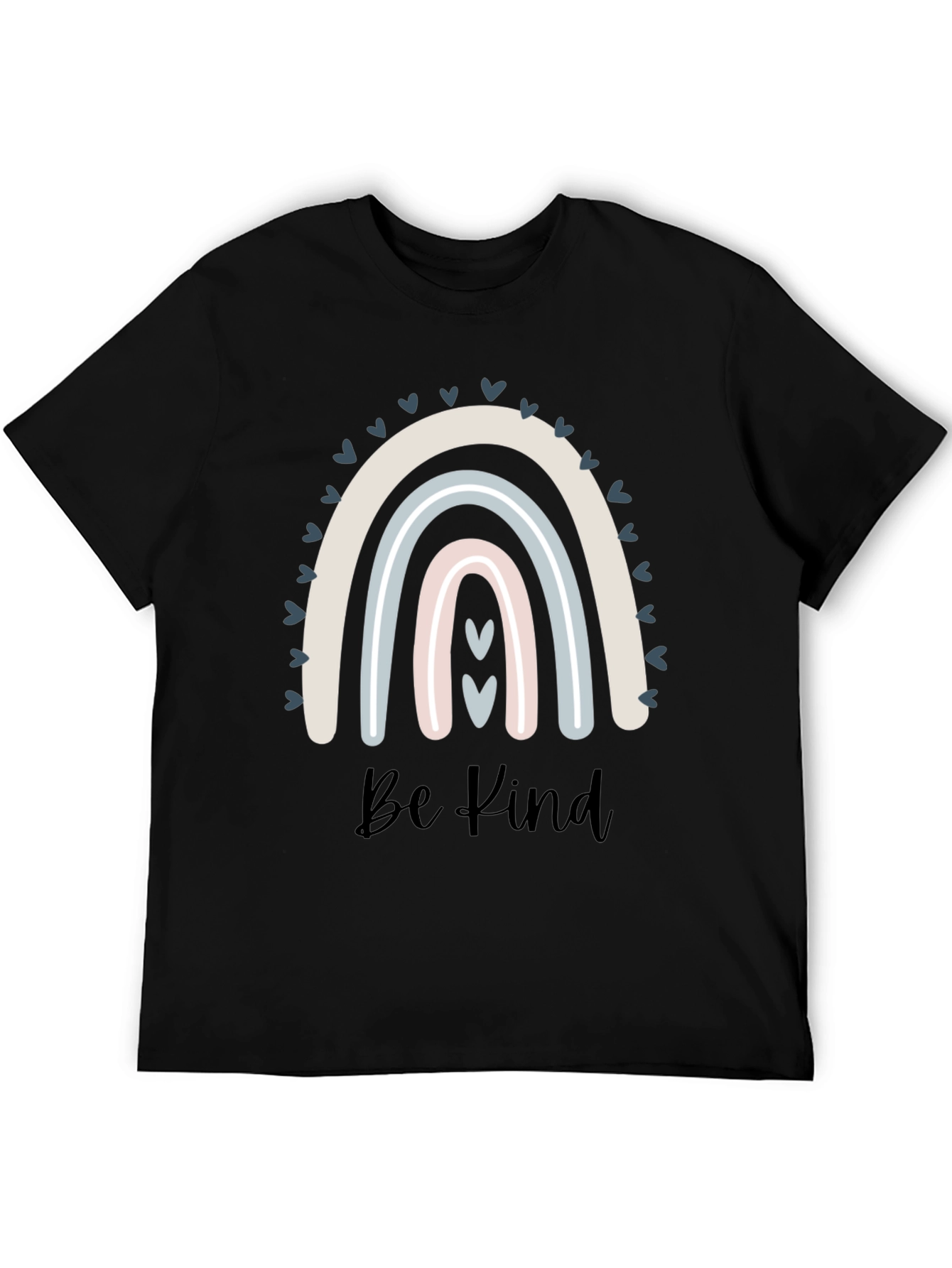 Be Kind Rainbow Graphic Tee - Black Cotton T-Shirt