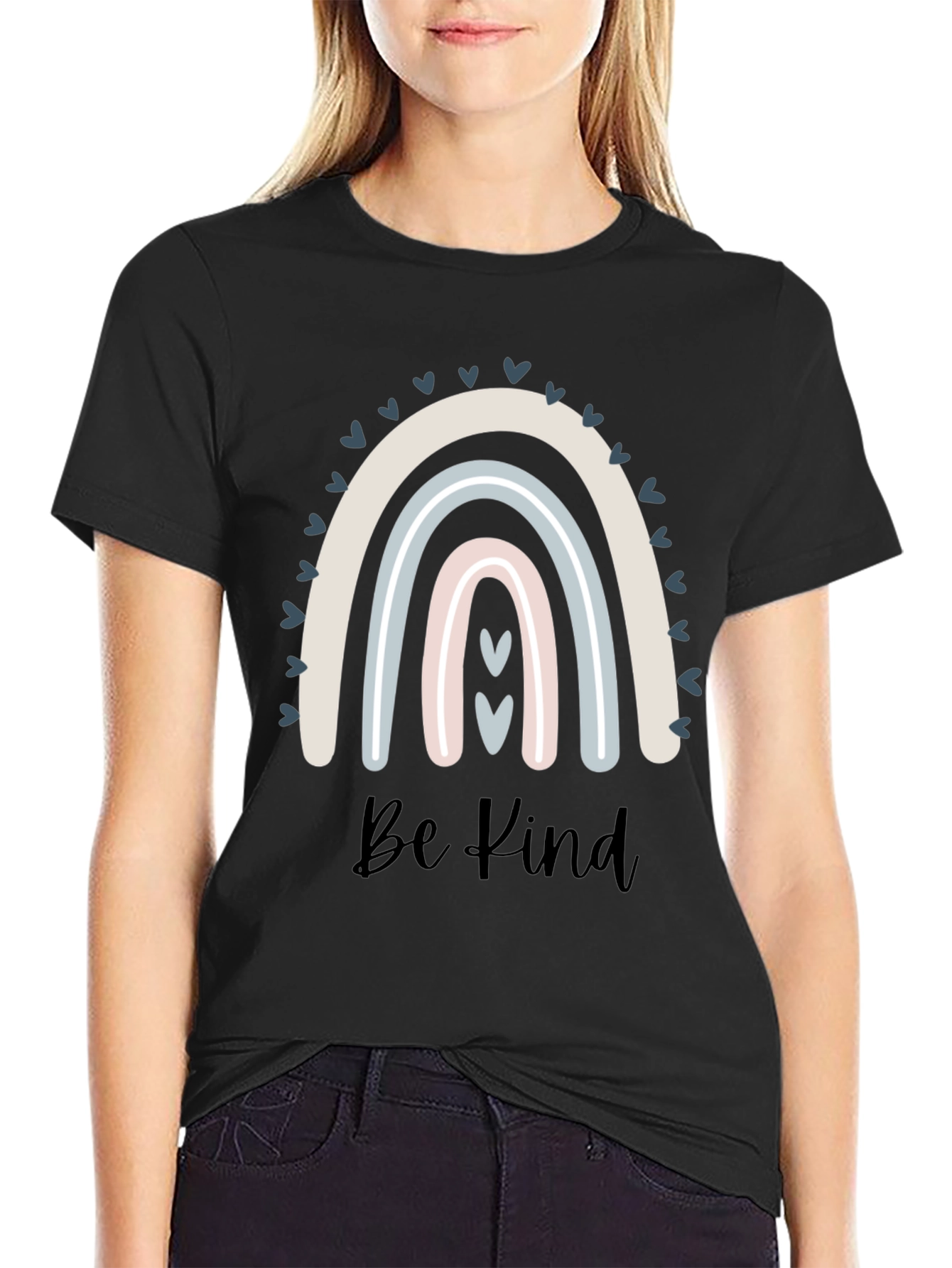 Be Kind Rainbow Graphic Tee - Black Cotton T-Shirt