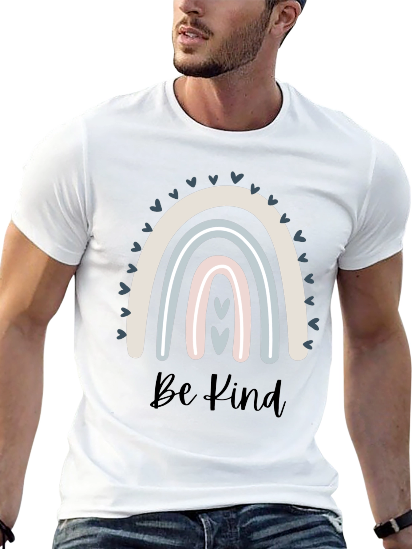 Be Kind Rainbow Graphic Tee - Black Cotton T-Shirt