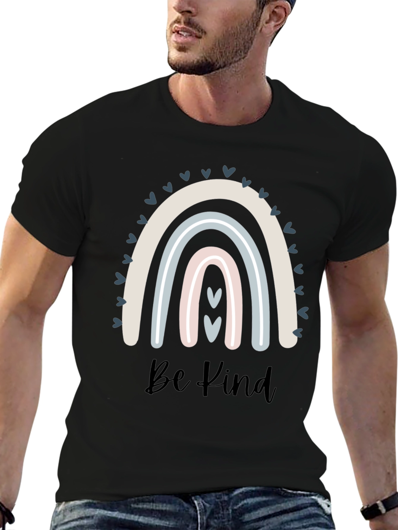Be Kind Rainbow Graphic Tee - Black Cotton T-Shirt