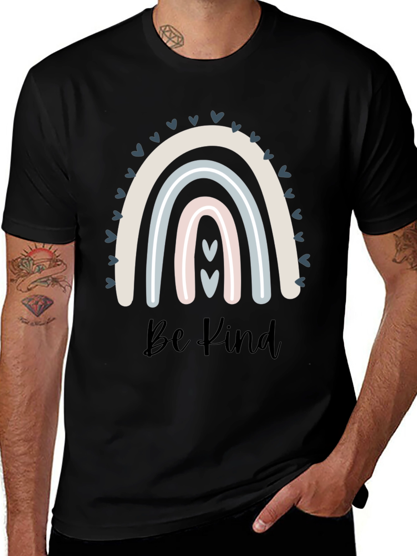 Be Kind Rainbow Graphic Tee - Black Cotton T-Shirt