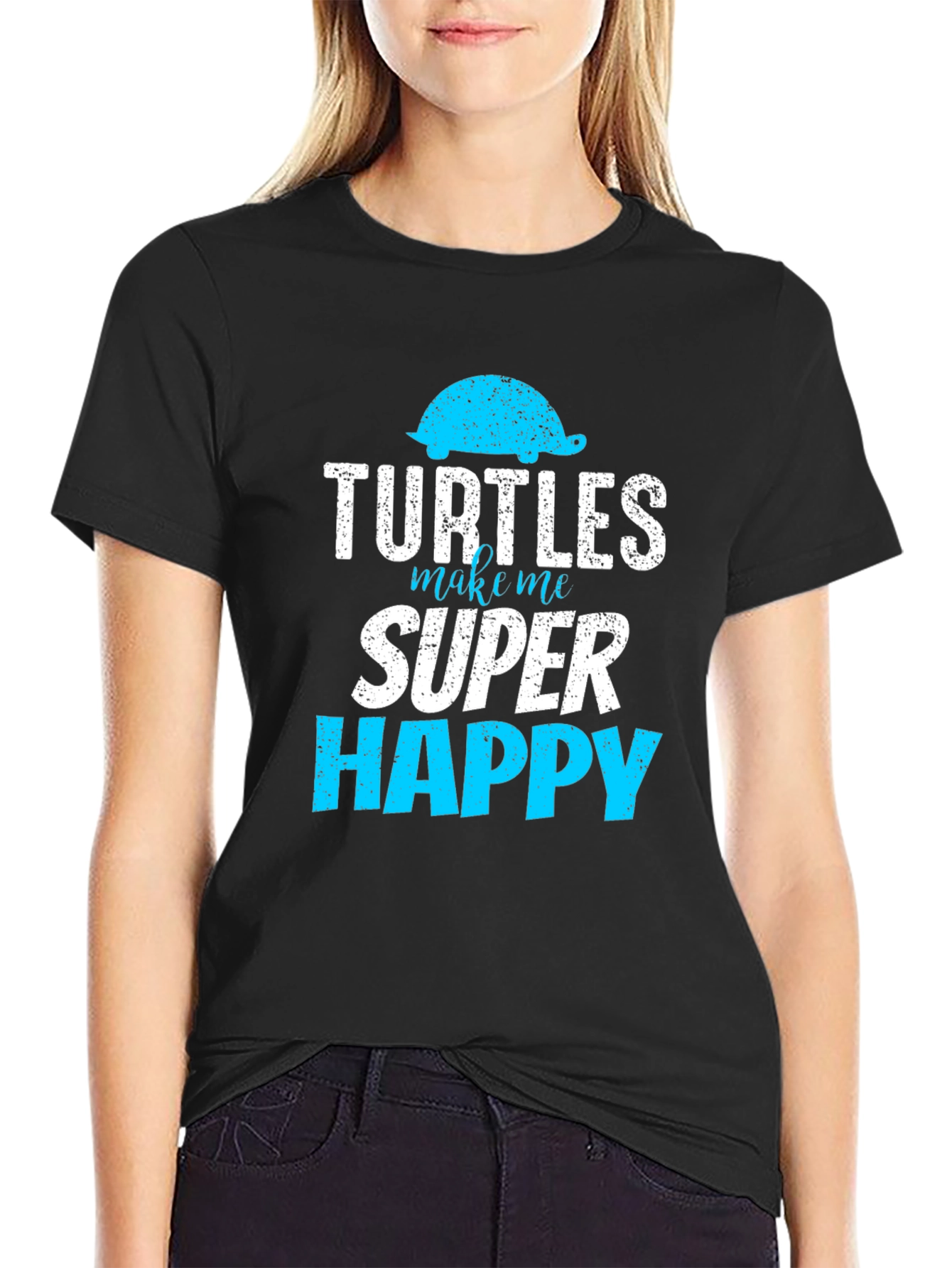 Turtles Make Me Super Happy Black Graphic T-Shirt