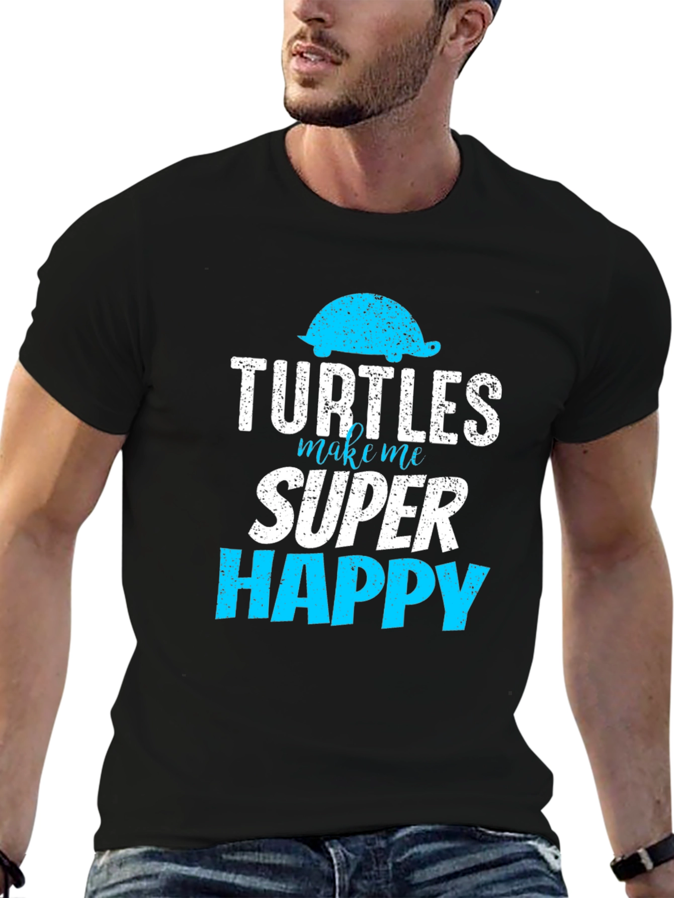 Turtles Make Me Super Happy Black Graphic T-Shirt