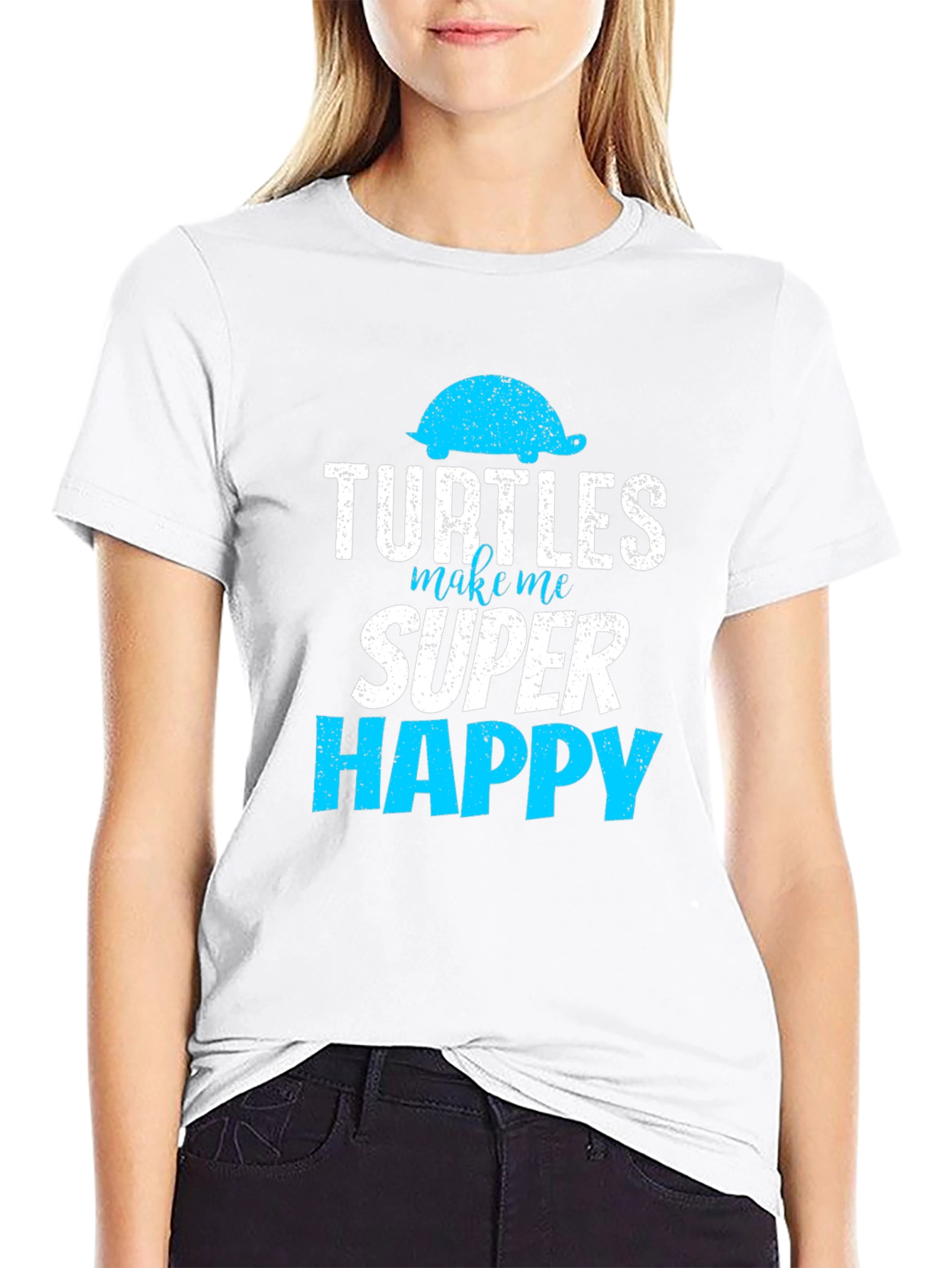 Turtles Make Me Super Happy Black Graphic T-Shirt