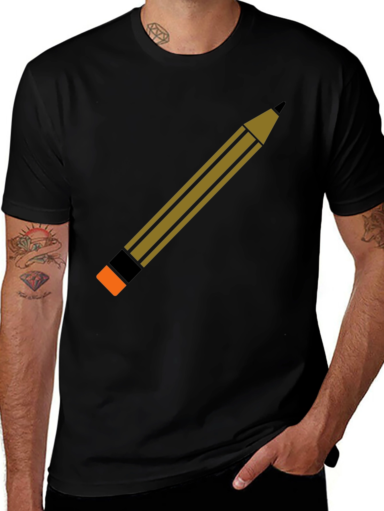 Pencil Graphic Black T-Shirt - Creative Design