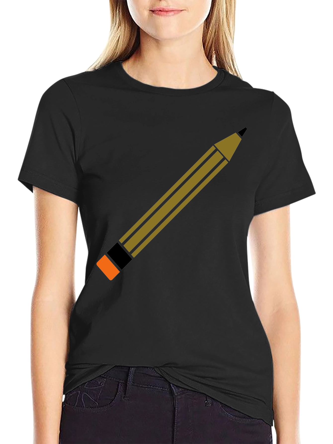 Pencil Graphic Black T-Shirt - Creative Design