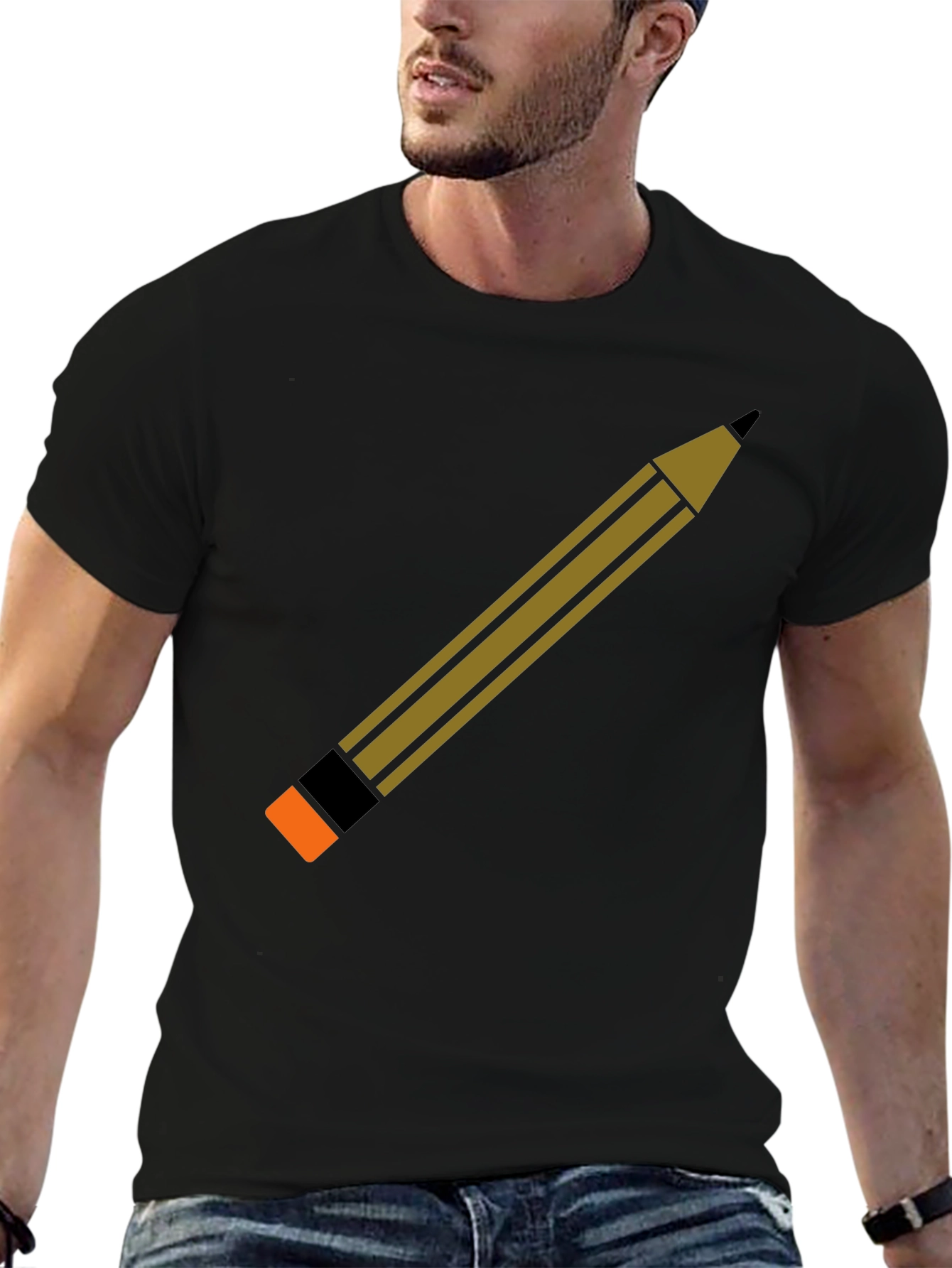 Pencil Graphic Black T-Shirt - Creative Design
