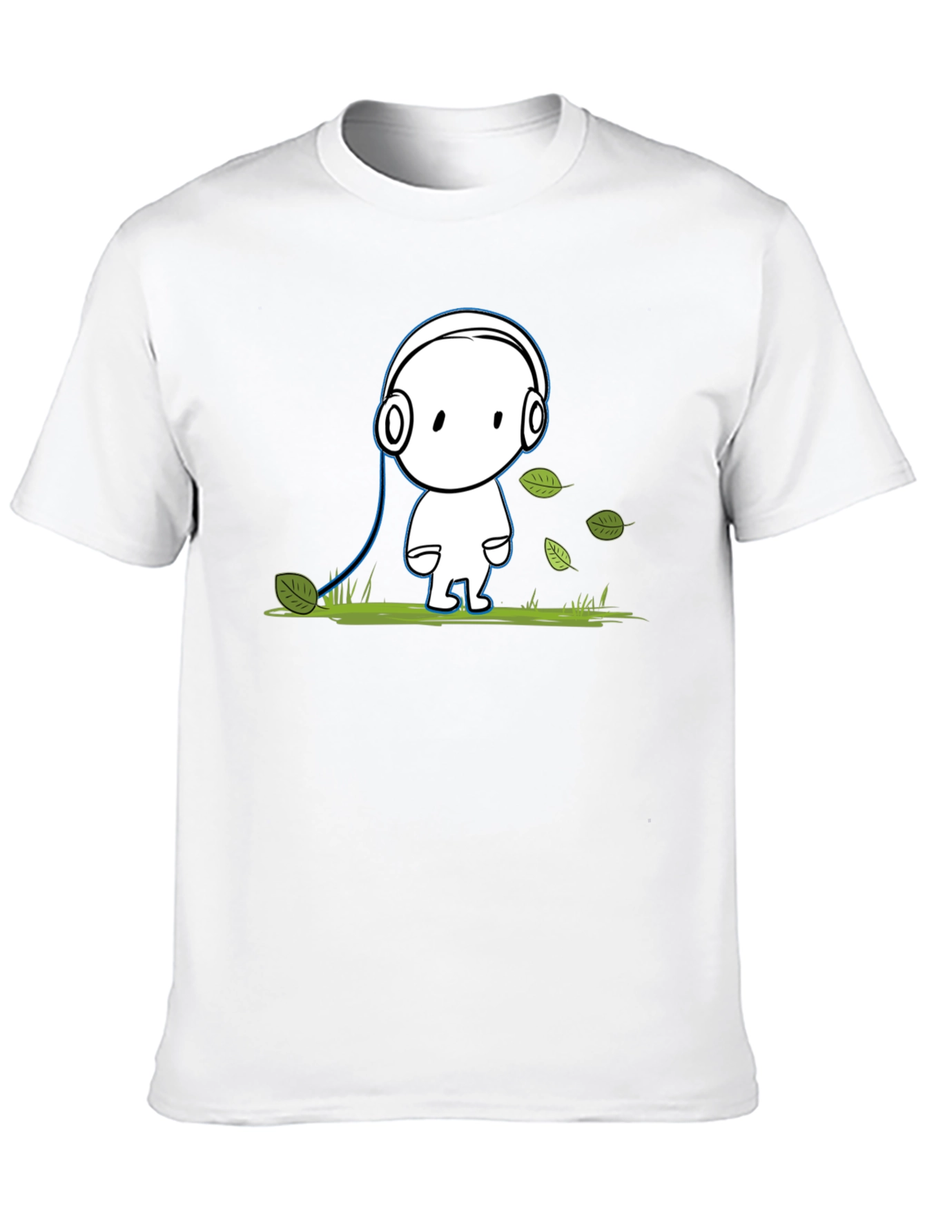 Cartoon Headphone T-Shirt - Black Cotton Graphic Tee