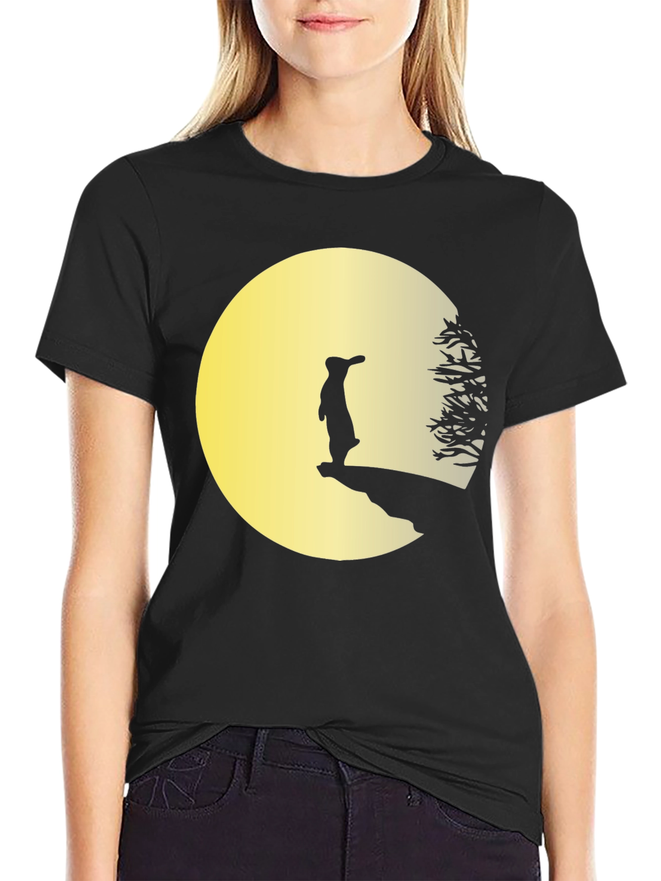 Silhouette Moon Gazing Rabbit Graphic Tee