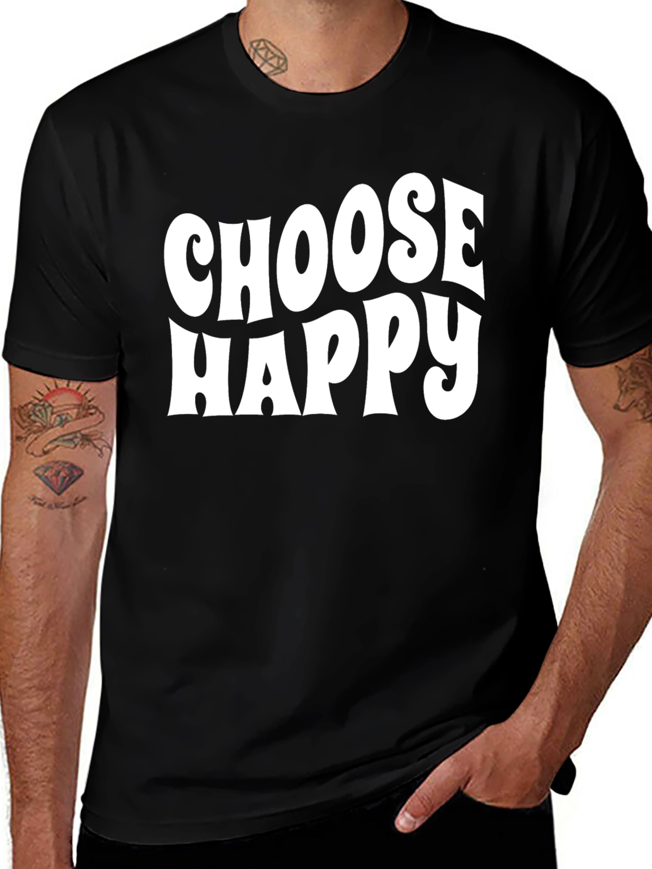 Choose Happy Graphic Tee - Black Cotton Casual T-Shirt