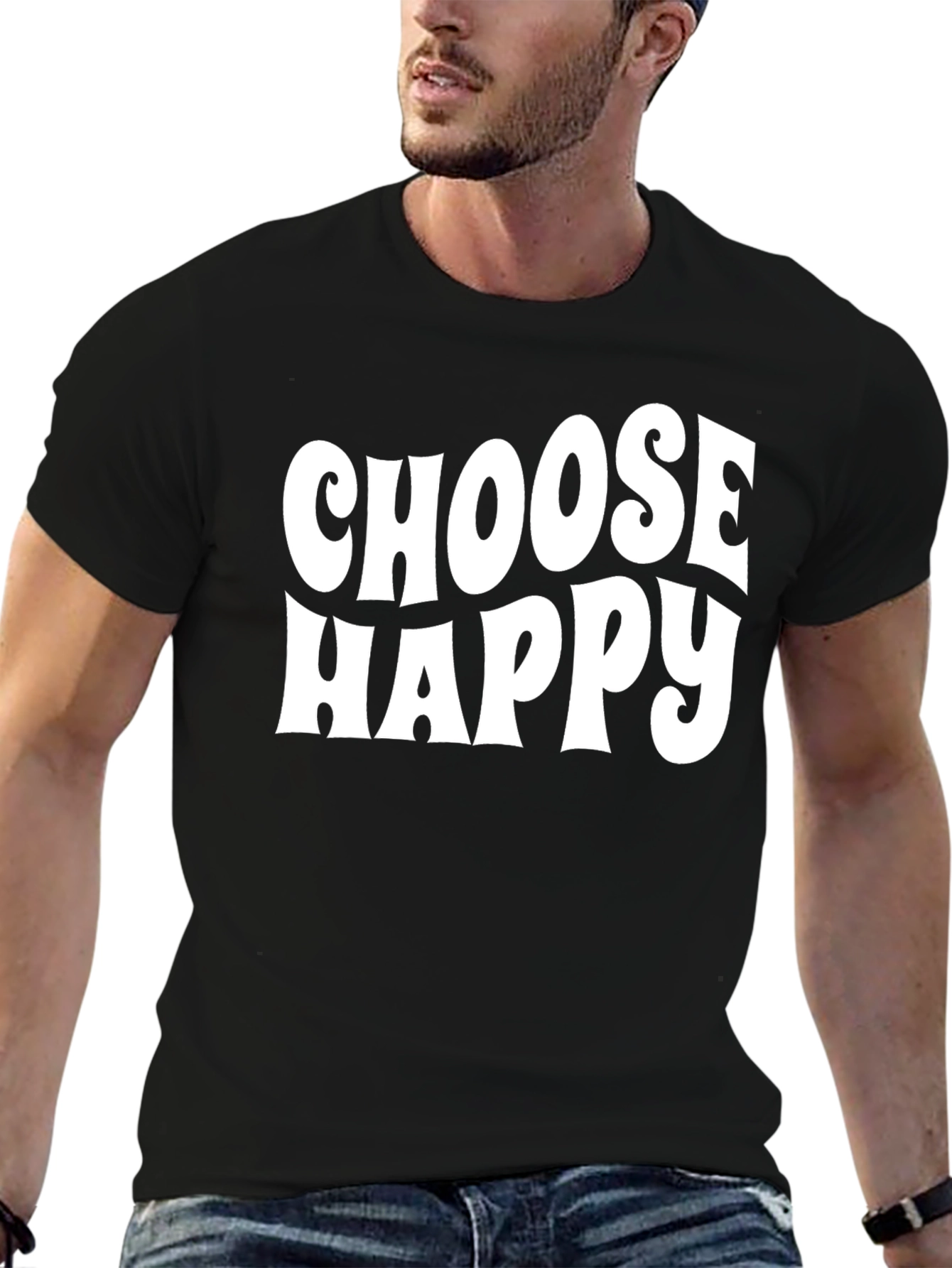 Choose Happy Graphic Tee - Black Cotton Casual T-Shirt