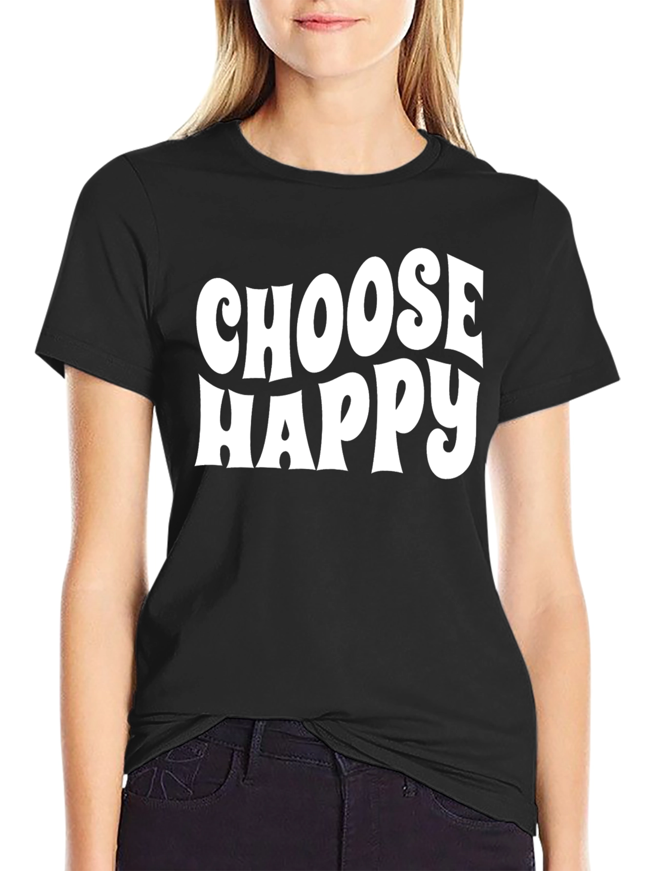 Choose Happy Graphic Tee - Black Cotton Casual T-Shirt