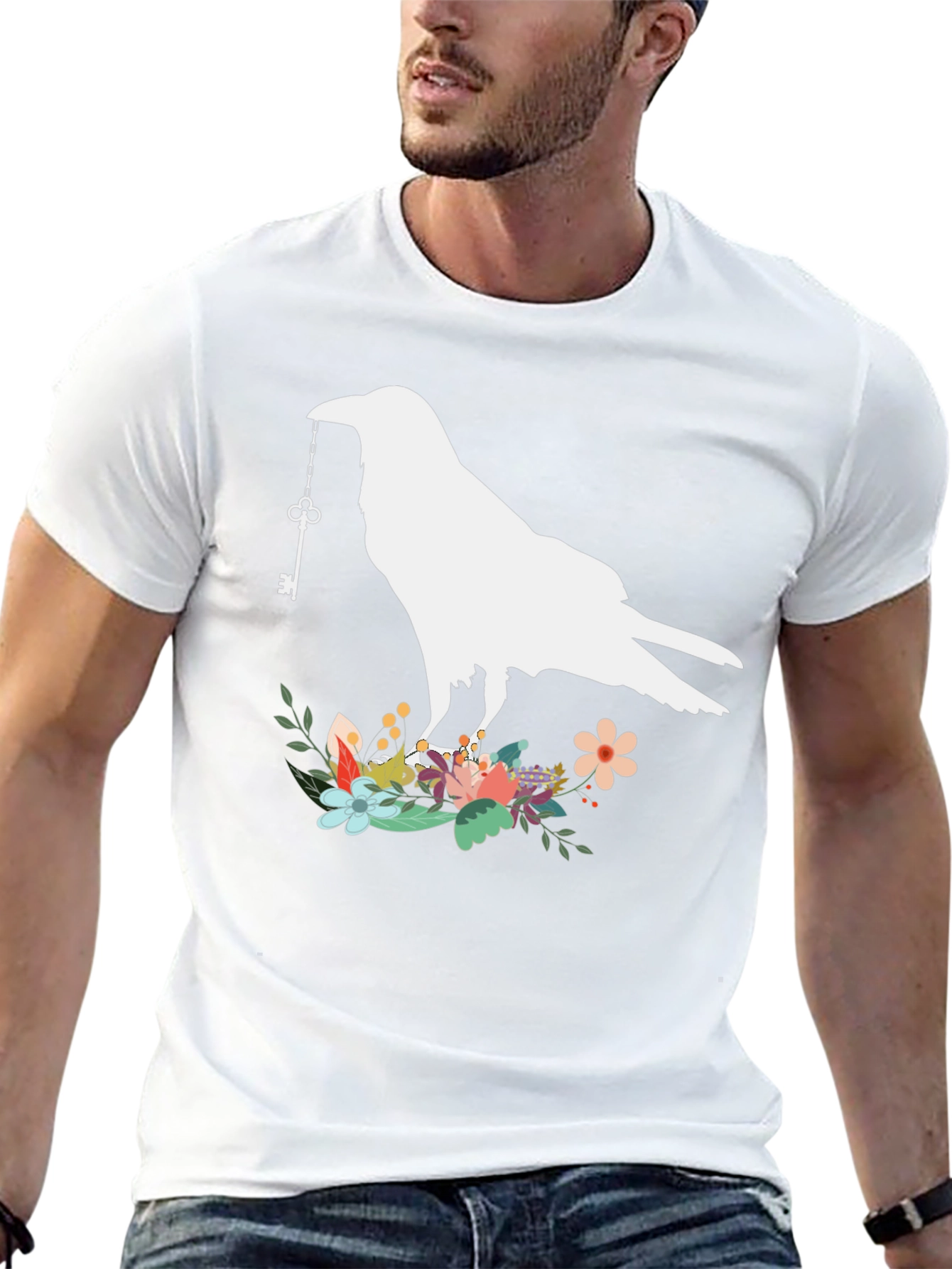 Raven Key T-Shirt - Floral Bird Tee