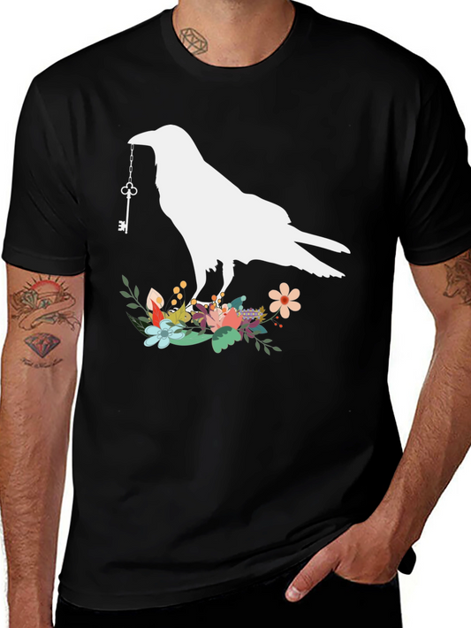 Raven Key T-Shirt - Floral Bird Tee