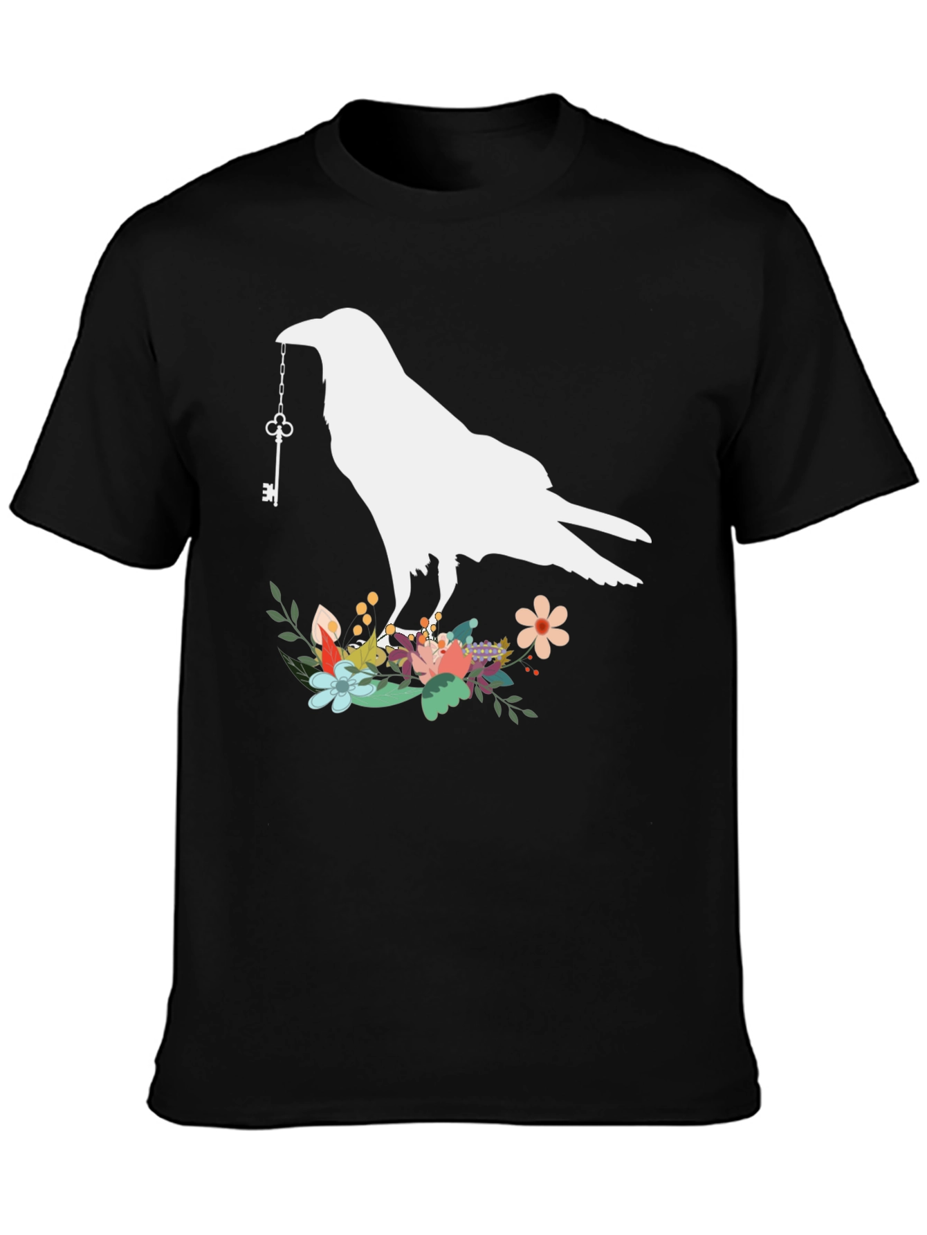 Raven Key T-Shirt - Floral Bird Tee