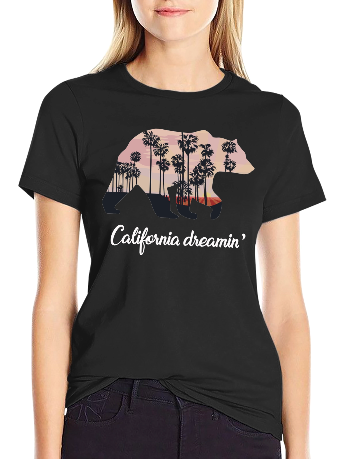 California Dreamin Bear Graphic Tee - Black