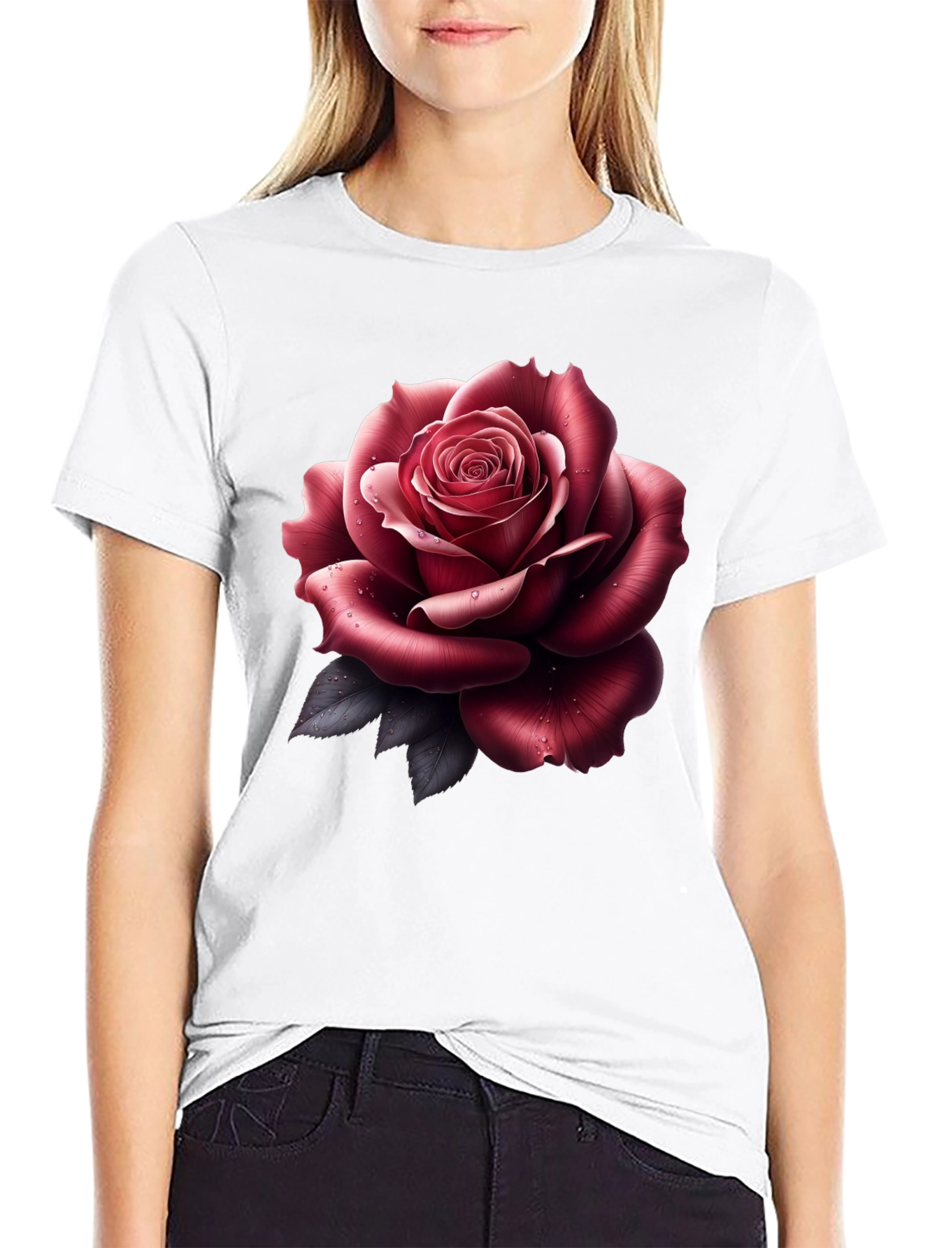 Mens Rose Graphic Tee - Stylish Black T-Shirt