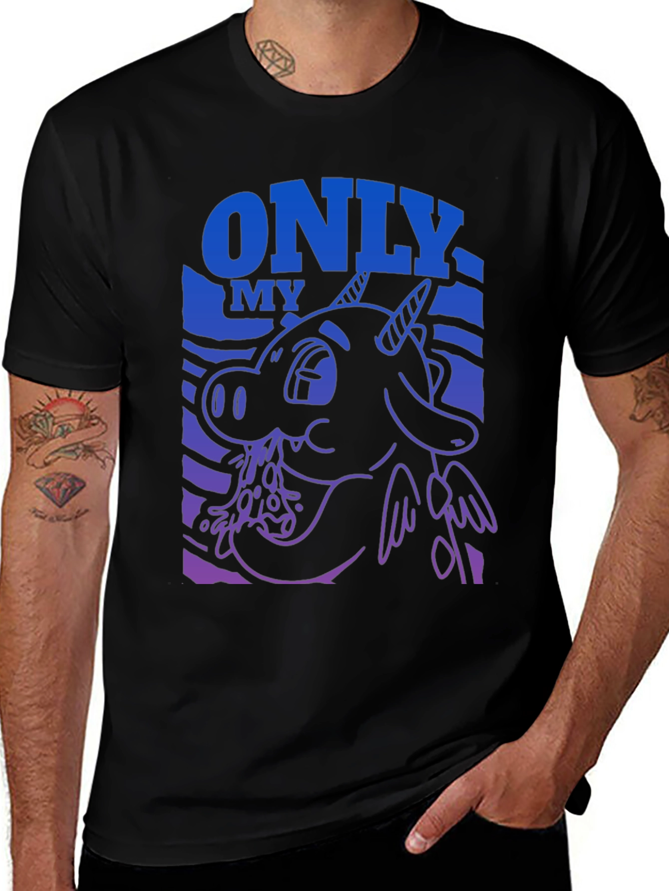 Cartoon Dragon Graphic Tee - Mens Black T-Shirt