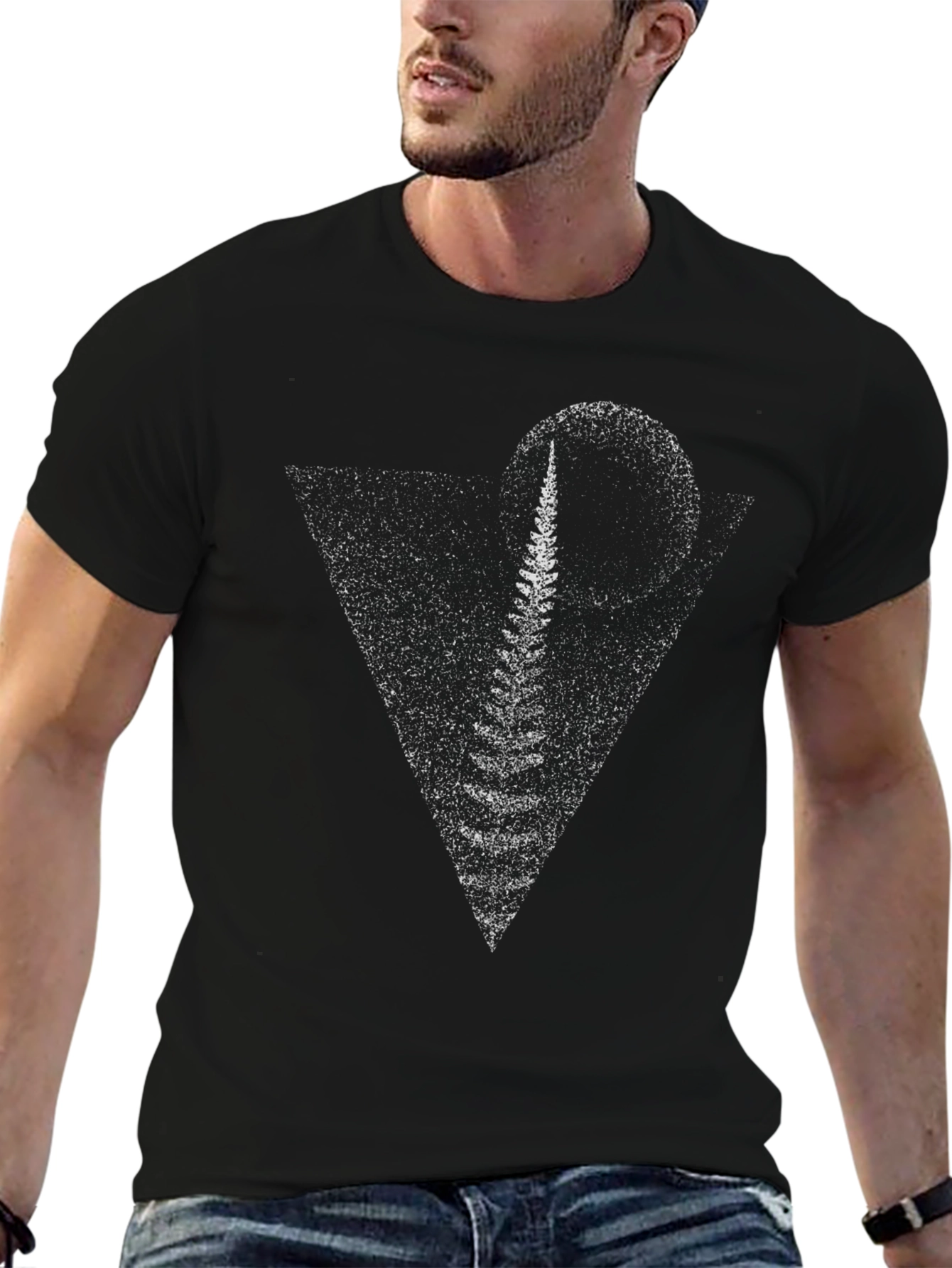 Abstract Fern Triangle Black T-Shirt