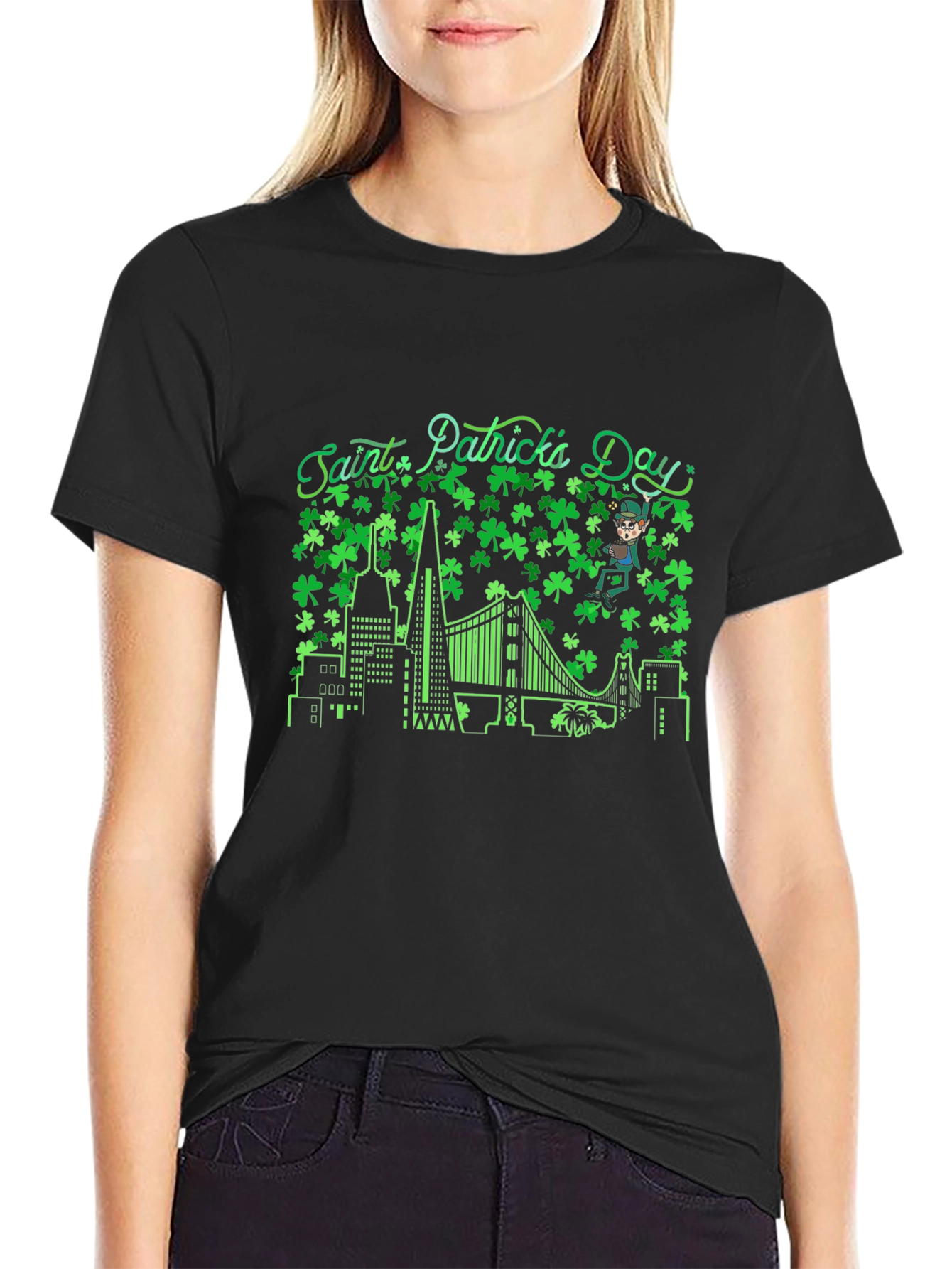 Saint Patricks Day Shamrock Cityscape T-Shirt