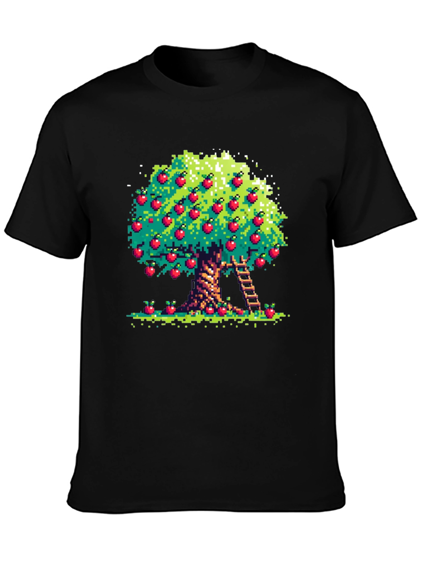 Pixel Art Apple Tree Black Tee