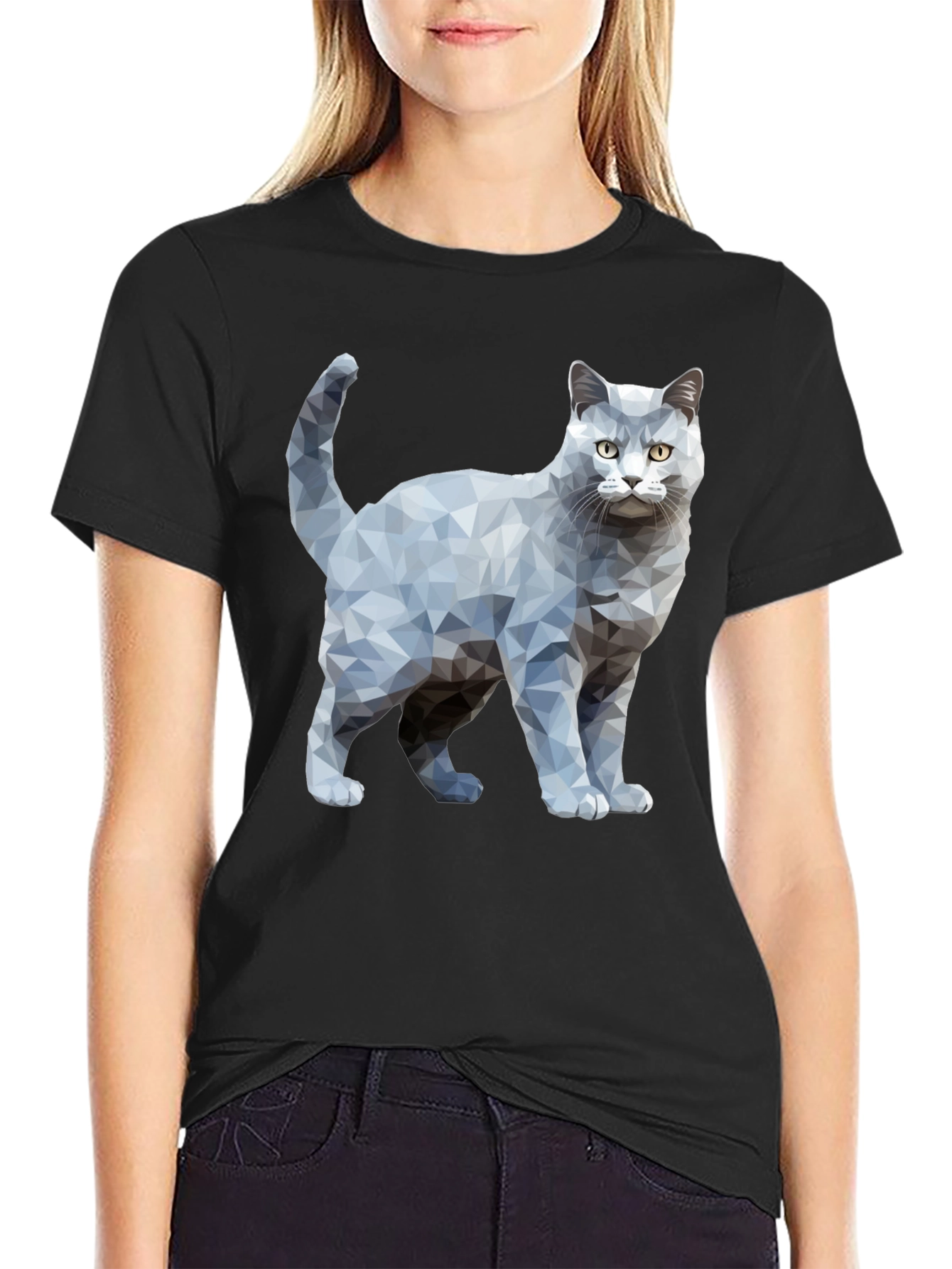 Geometric Cat Graphic Print T-Shirt