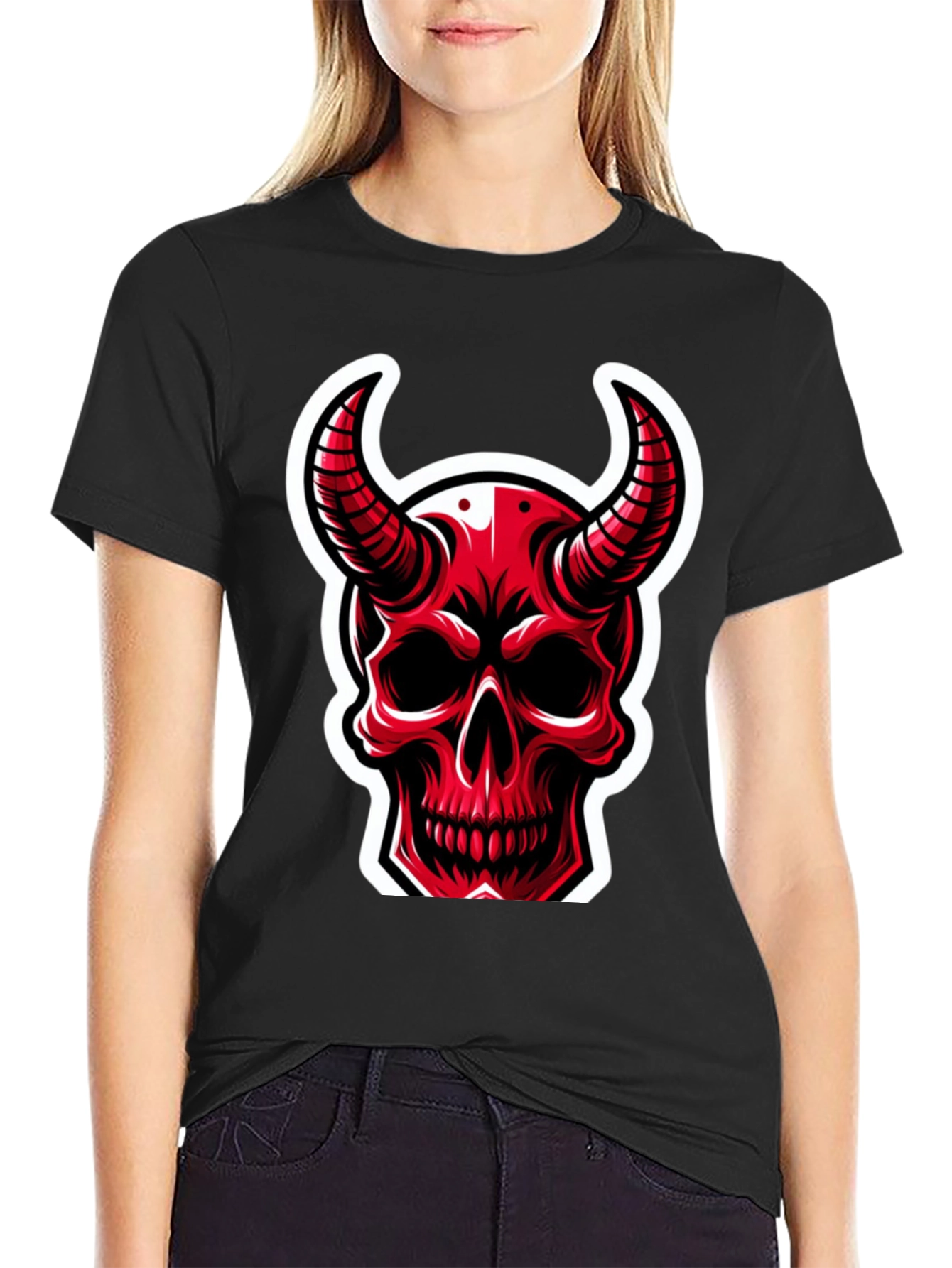 Red Devil Skull Graphic T-Shirt - Black Cotton Tee