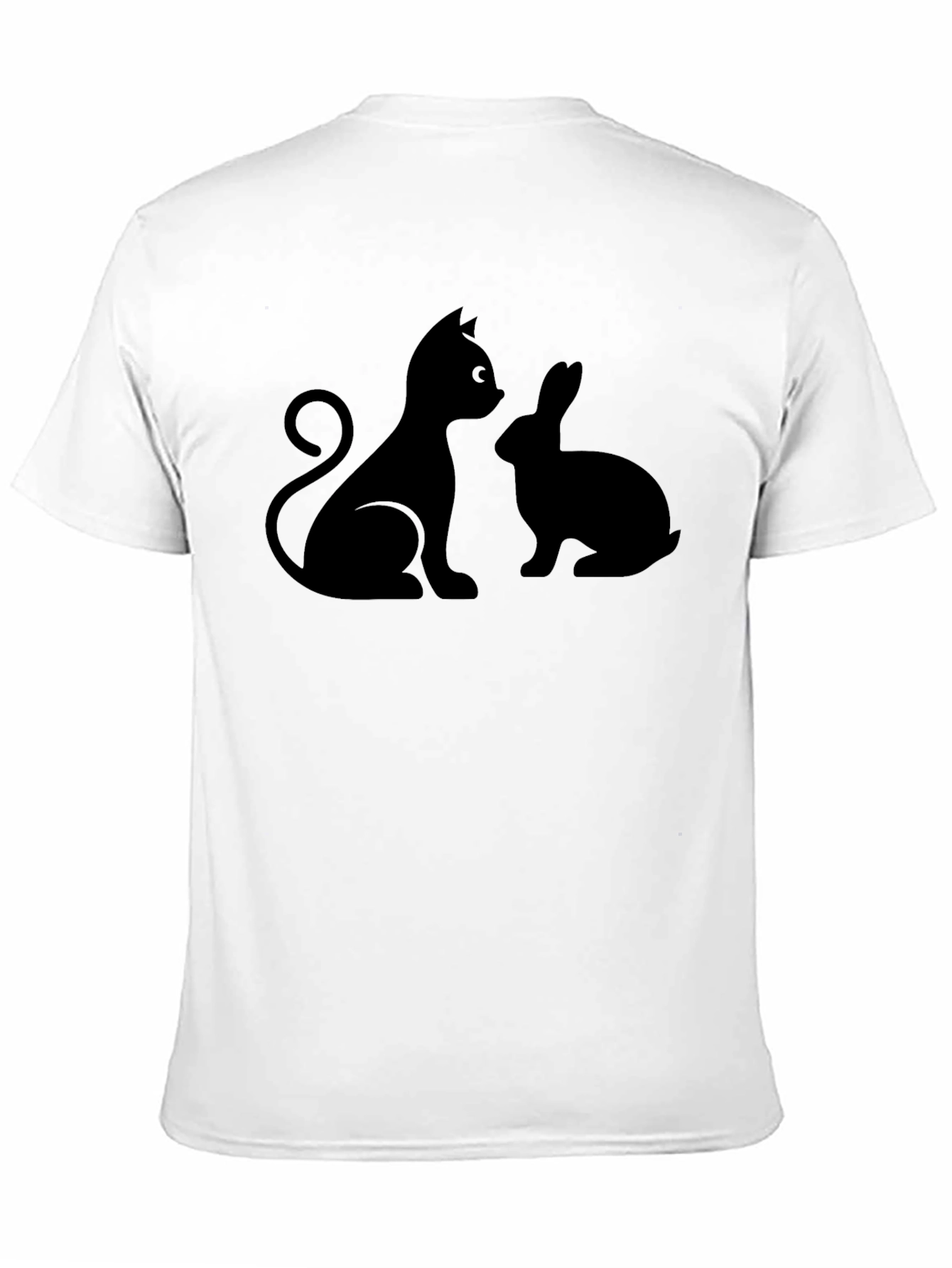 Cat and Rabbit Silhouette Black T-Shirt