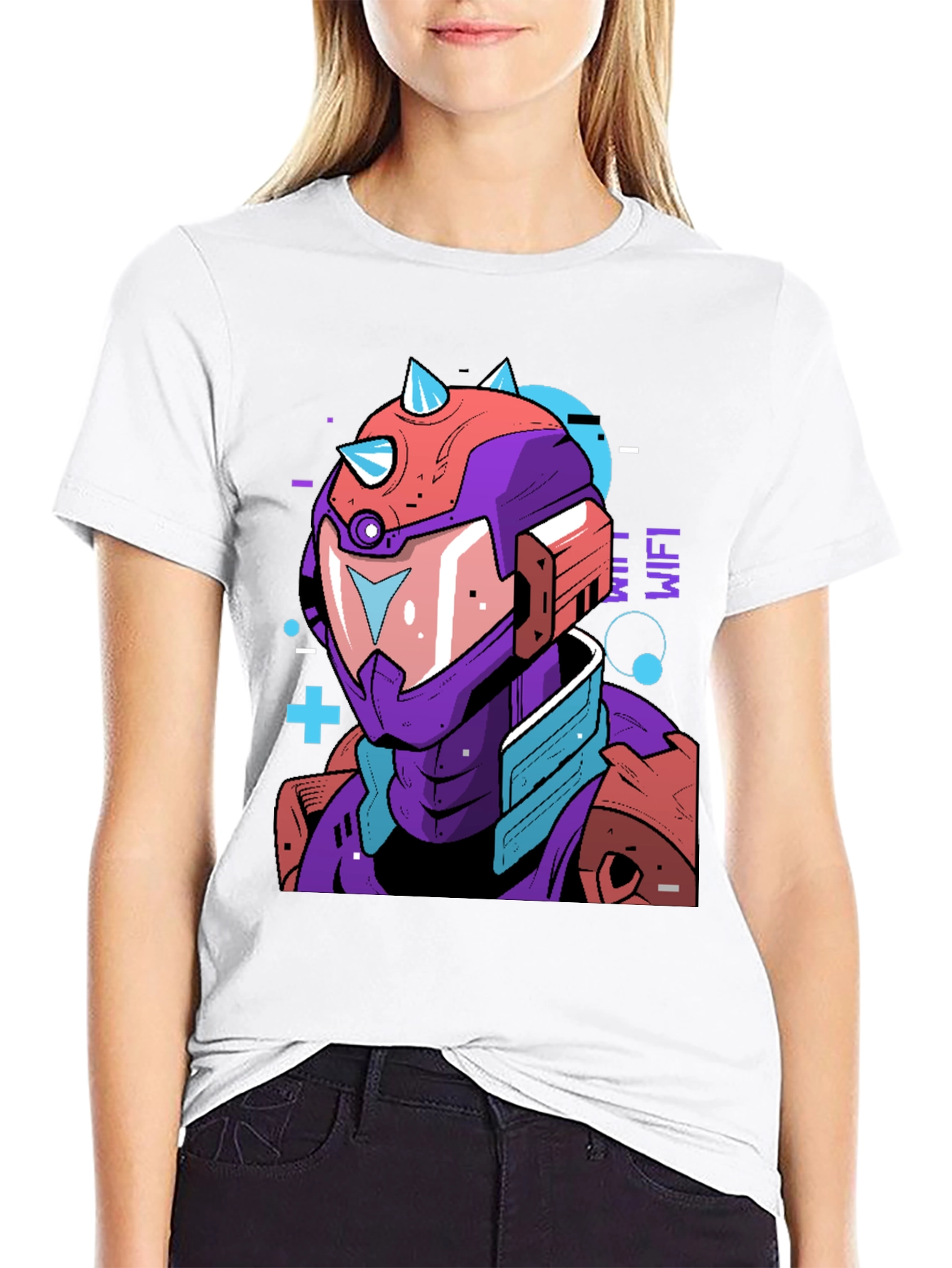 Cyberpunk Robot Graphic Tee - Black Cotton Shirt