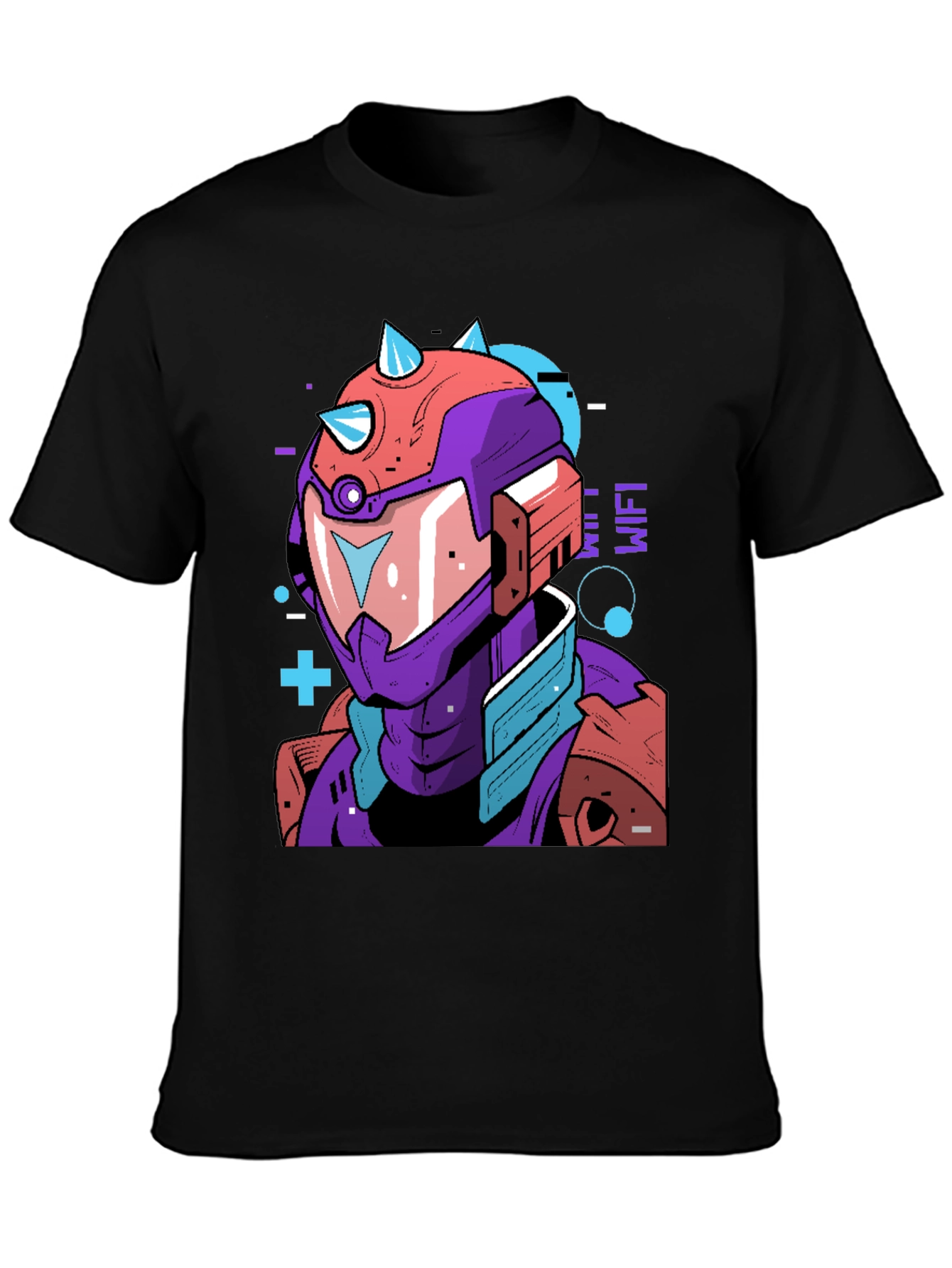 Cyberpunk Robot Graphic Tee - Black Cotton Shirt