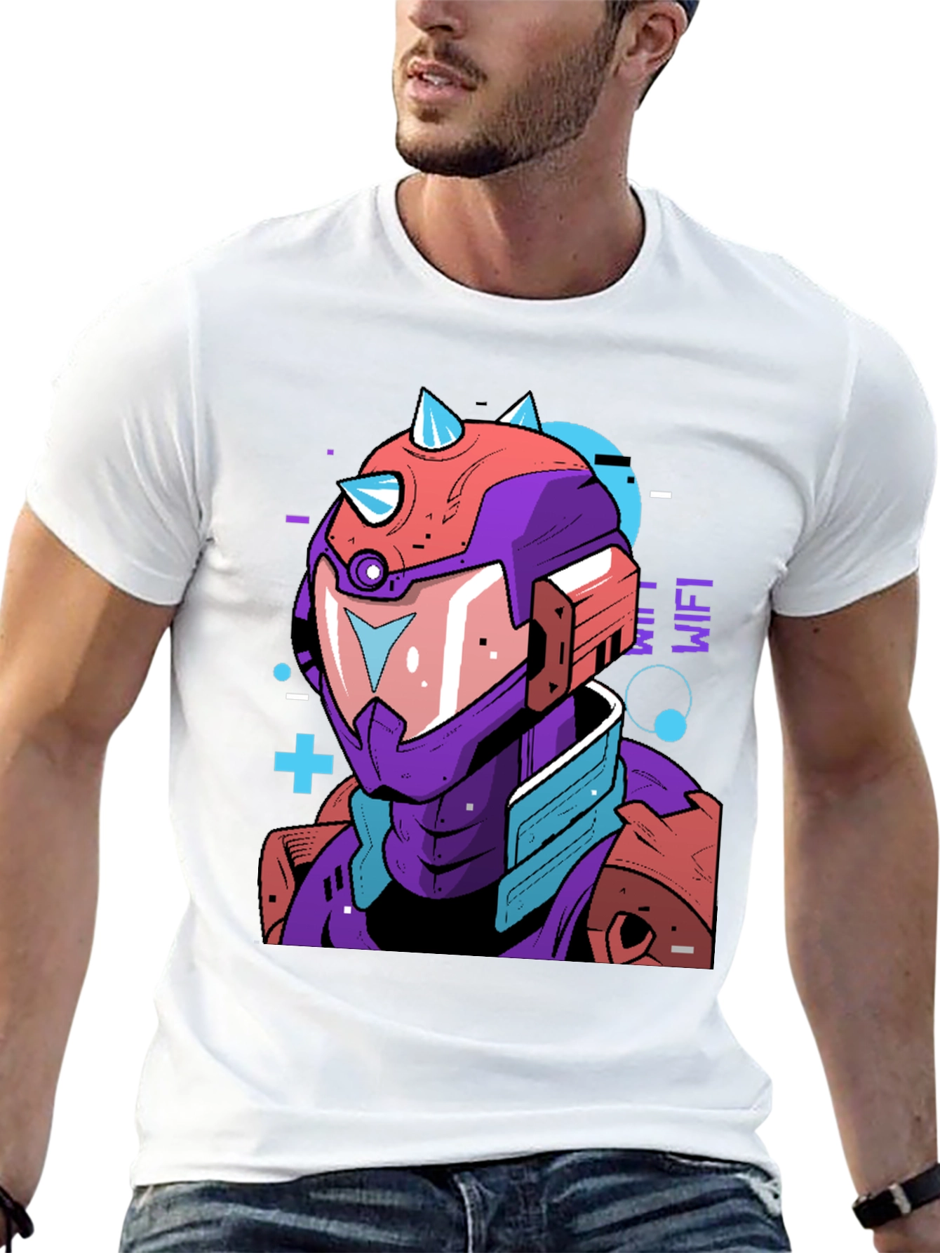 Cyberpunk Robot Graphic Tee - Black Cotton Shirt
