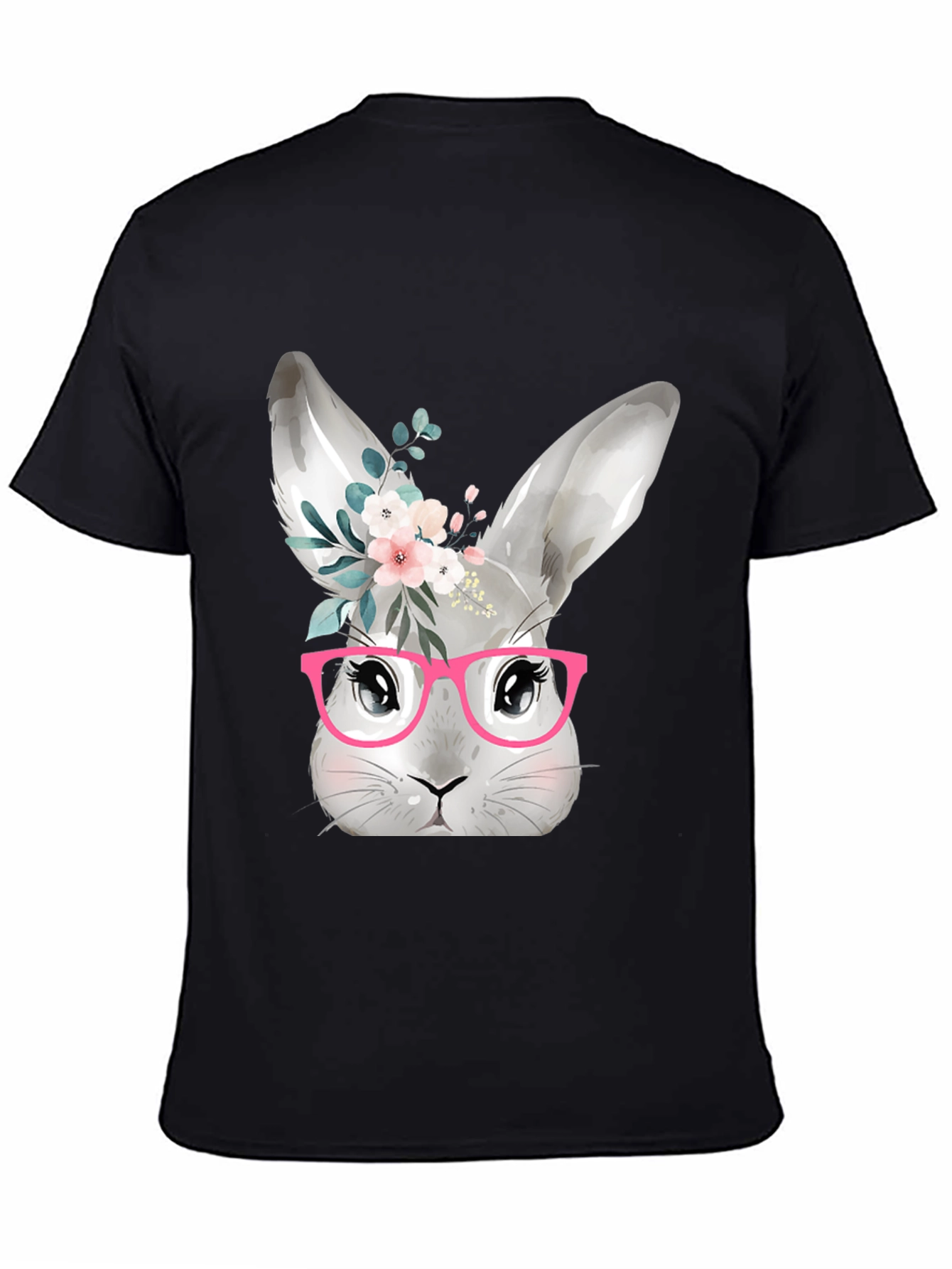 Cute Bunny with Glasses T-Shirt - Black