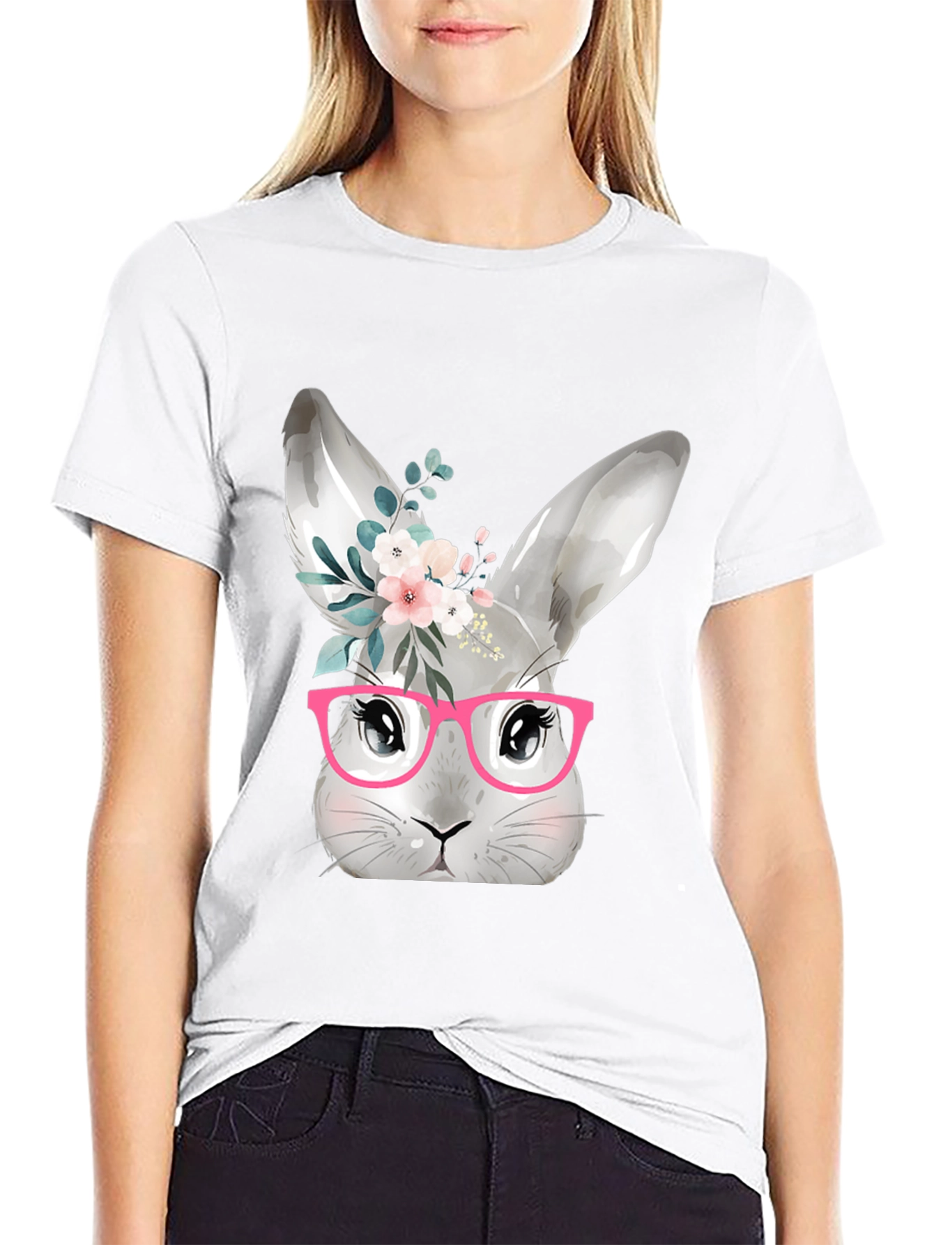 Cute Bunny with Glasses T-Shirt - Black