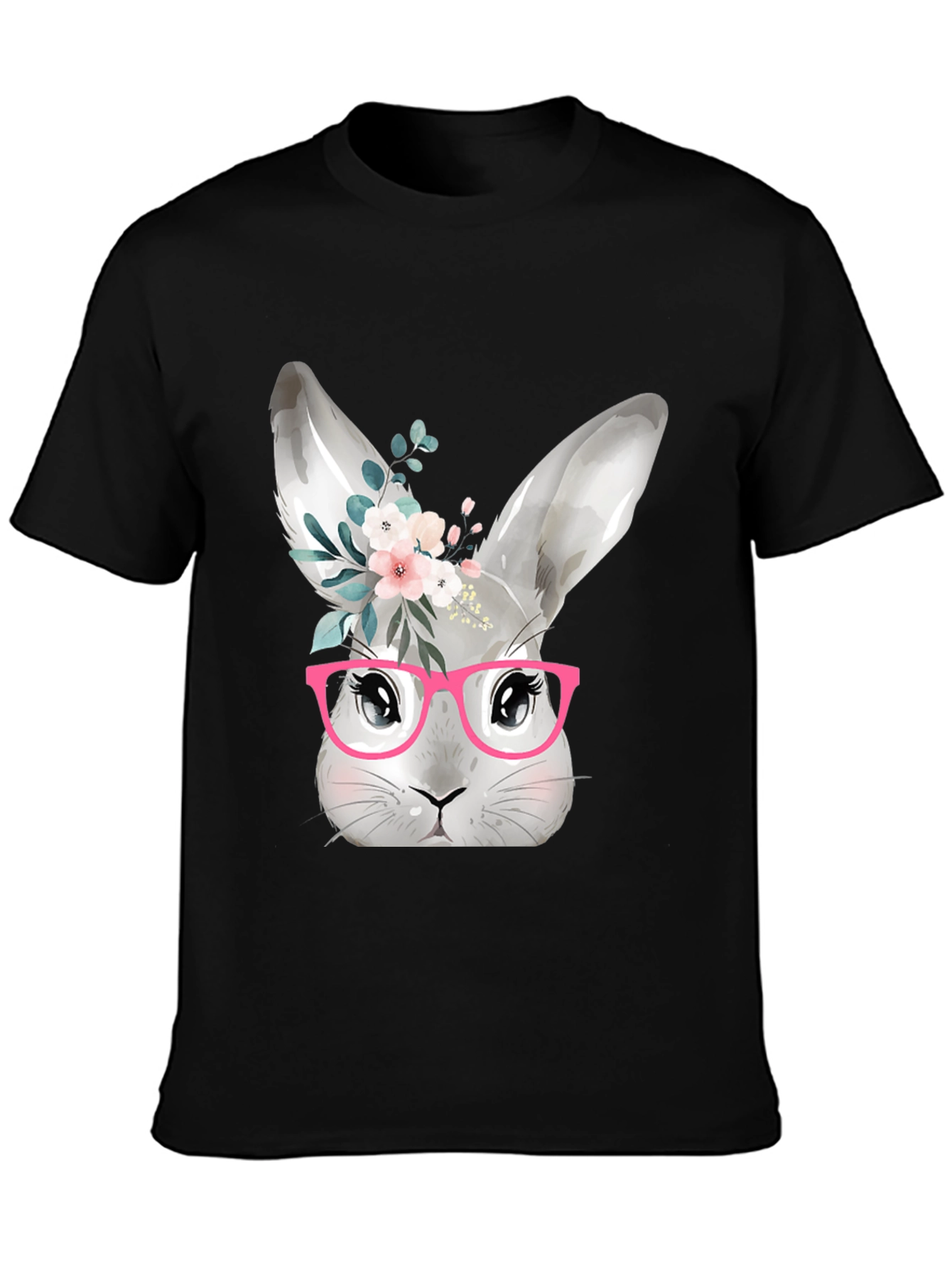 Cute Bunny with Glasses T-Shirt - Black