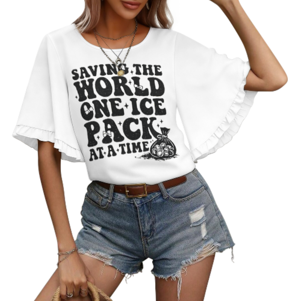 Saving The World One Ice Pack At A Time Graphic Tee, Funny Nurse Shirt, Medical Humor T-Shirt, Healthcare Worker Gift, Retro Comfort Top(z621)