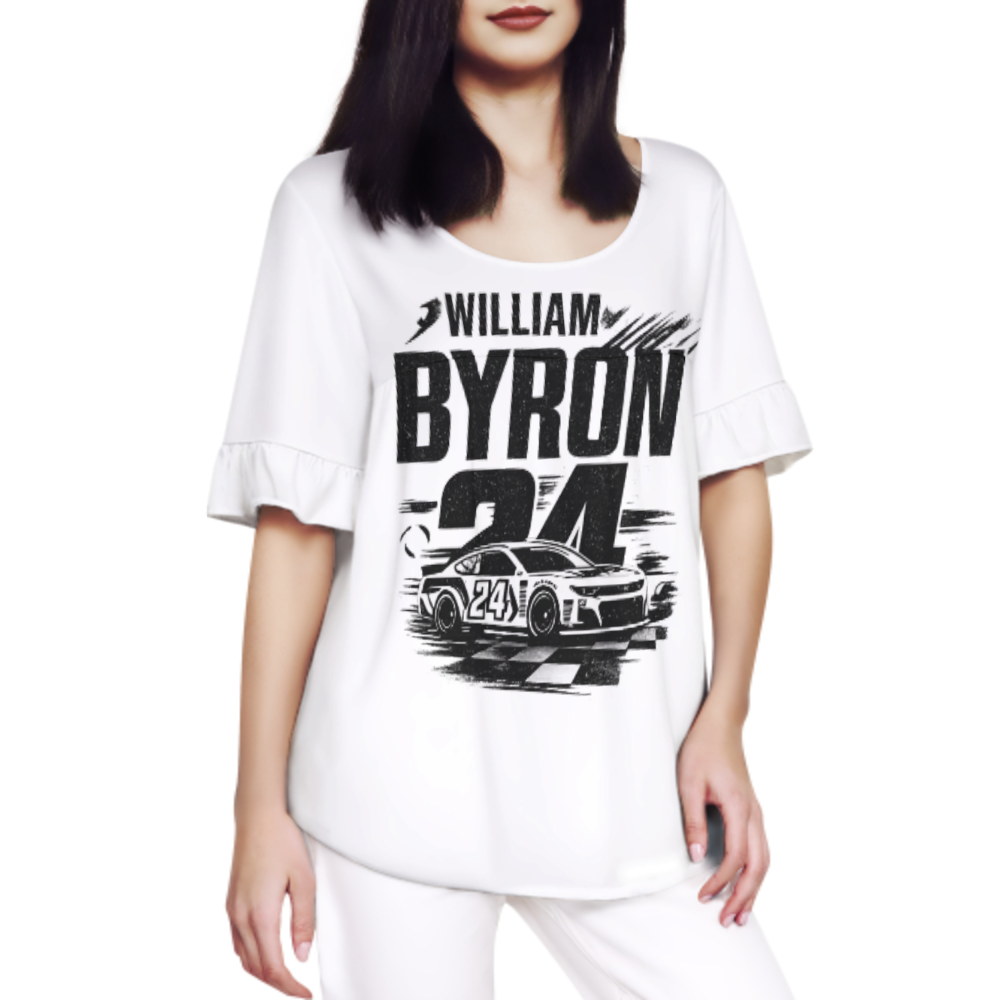 William Byron 24 Racing Car Graphic Tee, Motorsports Inspired, Bold Numbered Car Design, Trendy Fan Apparel, Monochrome Vector Illustration(z631)