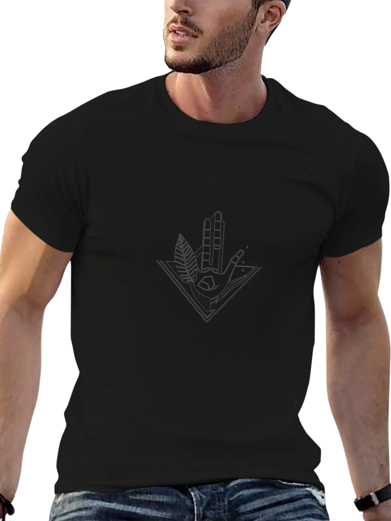 Mens Black Graphic Tee - Modern Print