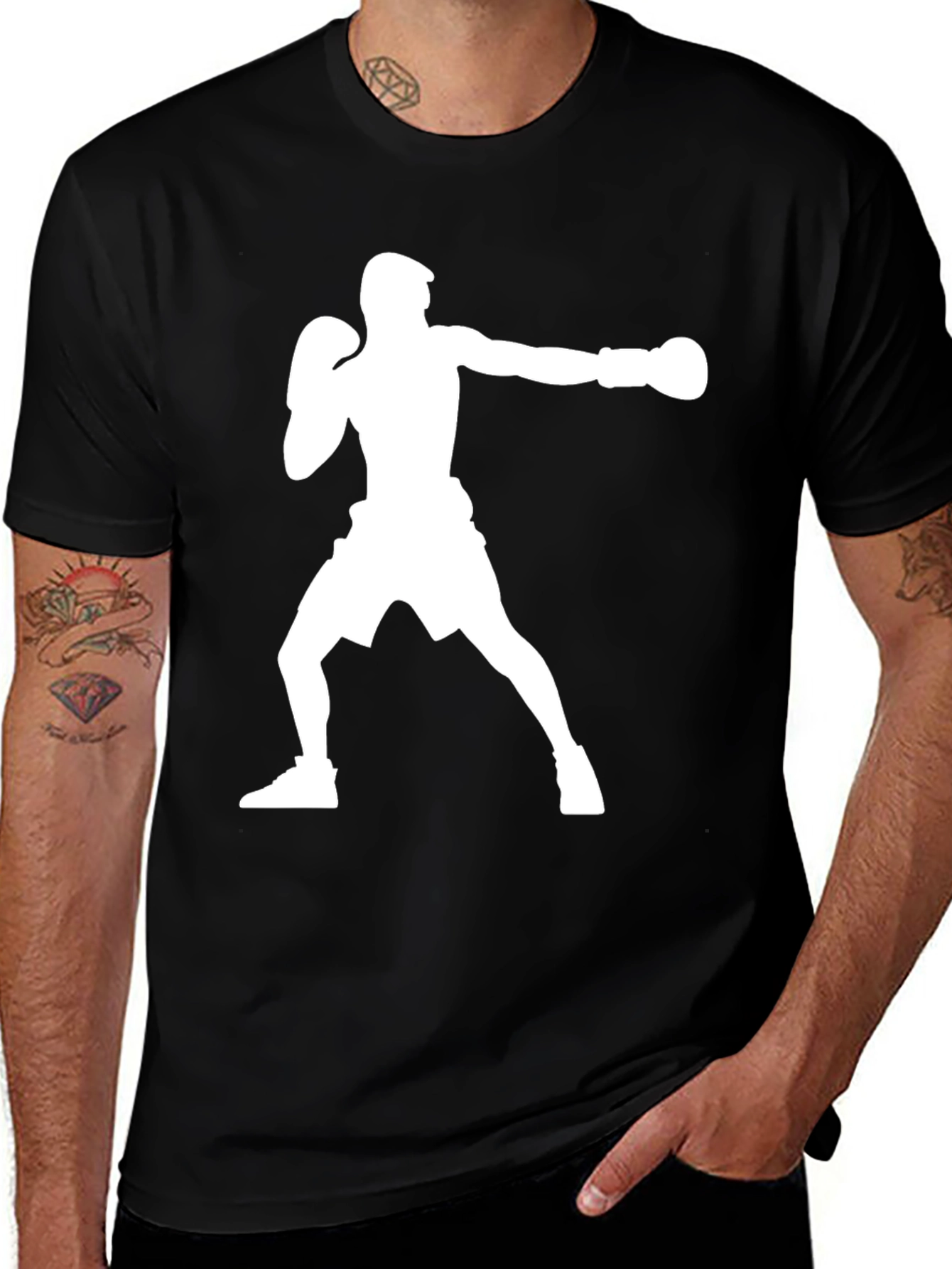 Boxing Silhouette Graphic T-Shirt - Black