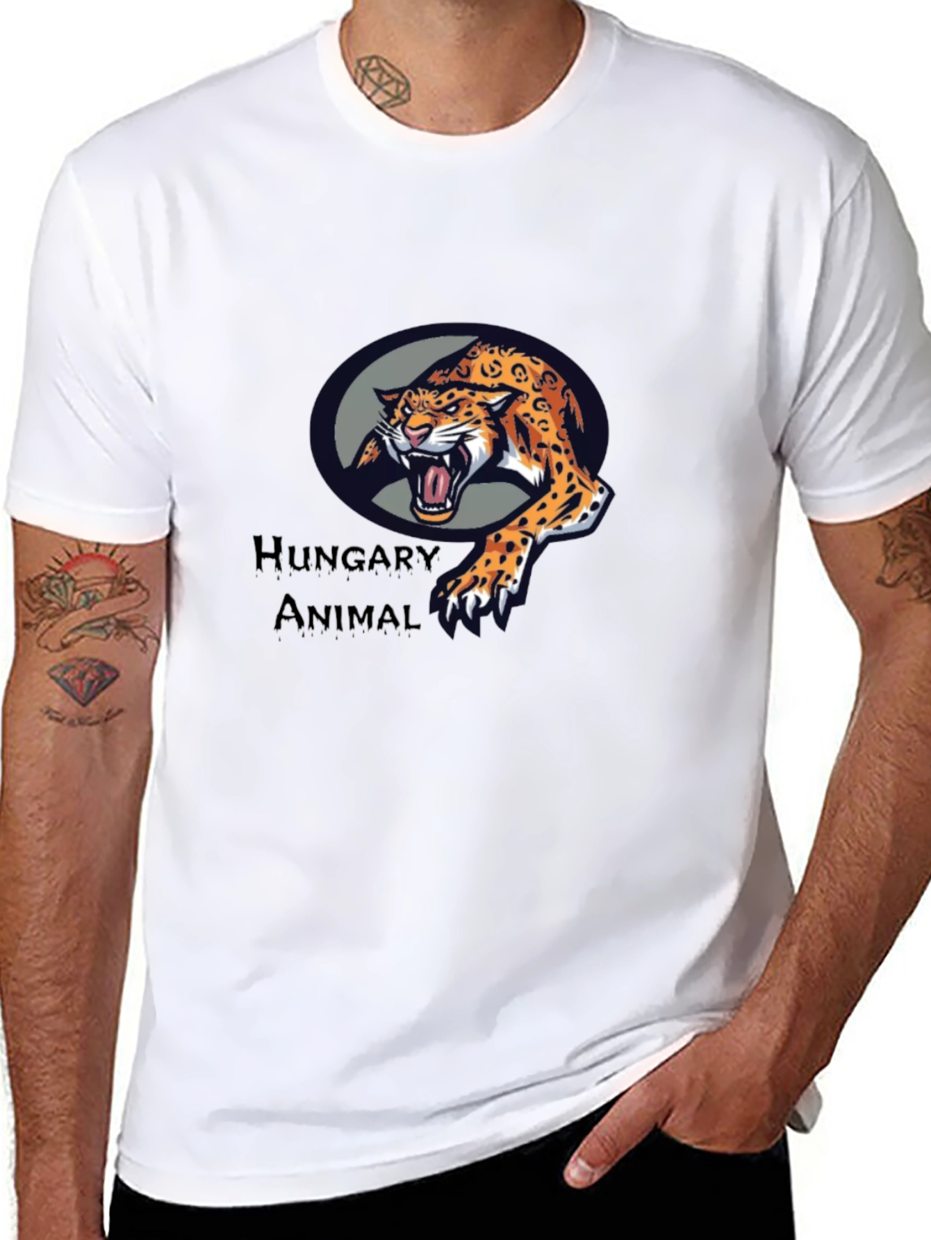 Hungary Animal Graphic Tee - Black Cotton T-Shirt