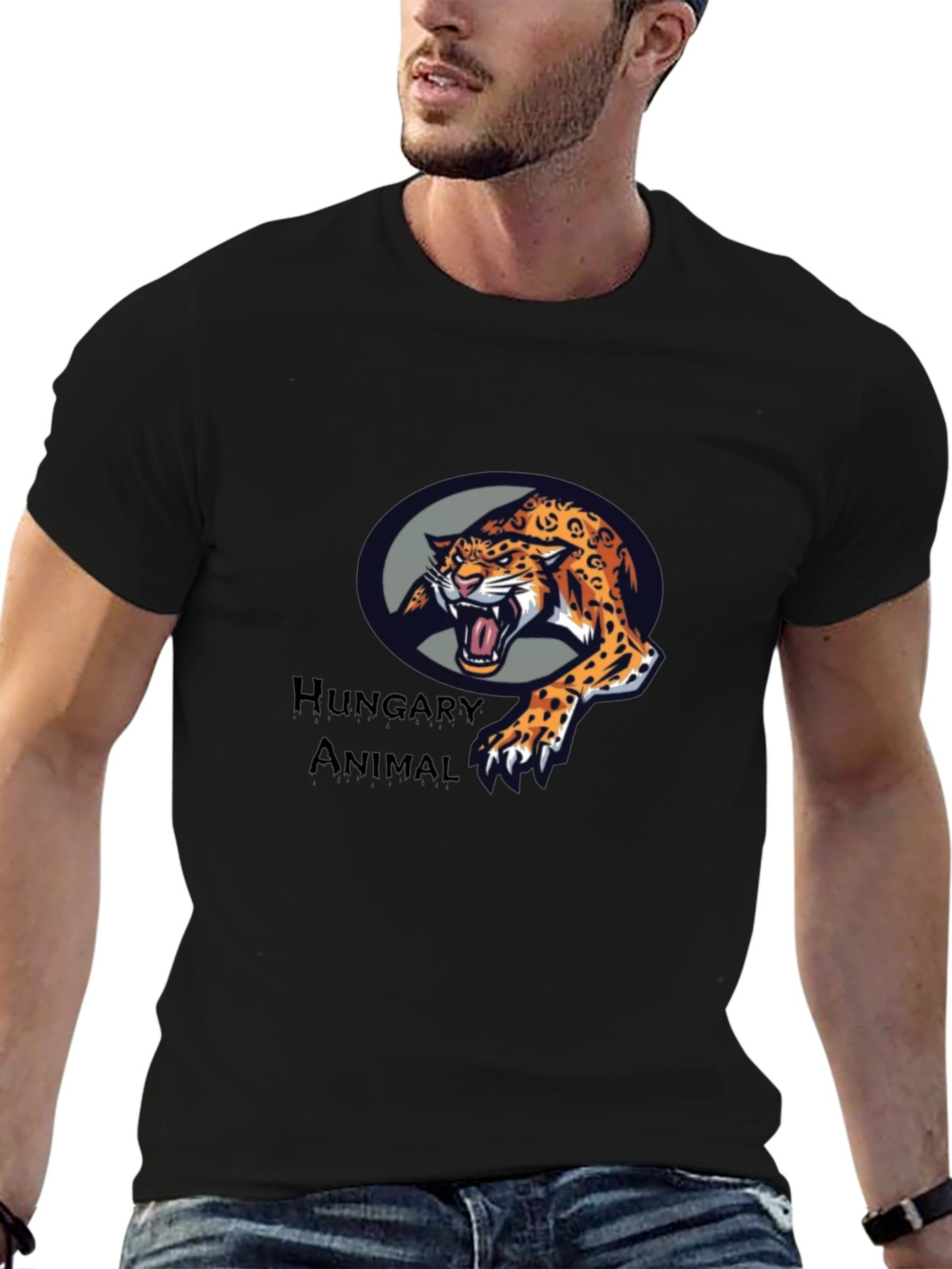 Hungary Animal Graphic Tee - Black Cotton T-Shirt