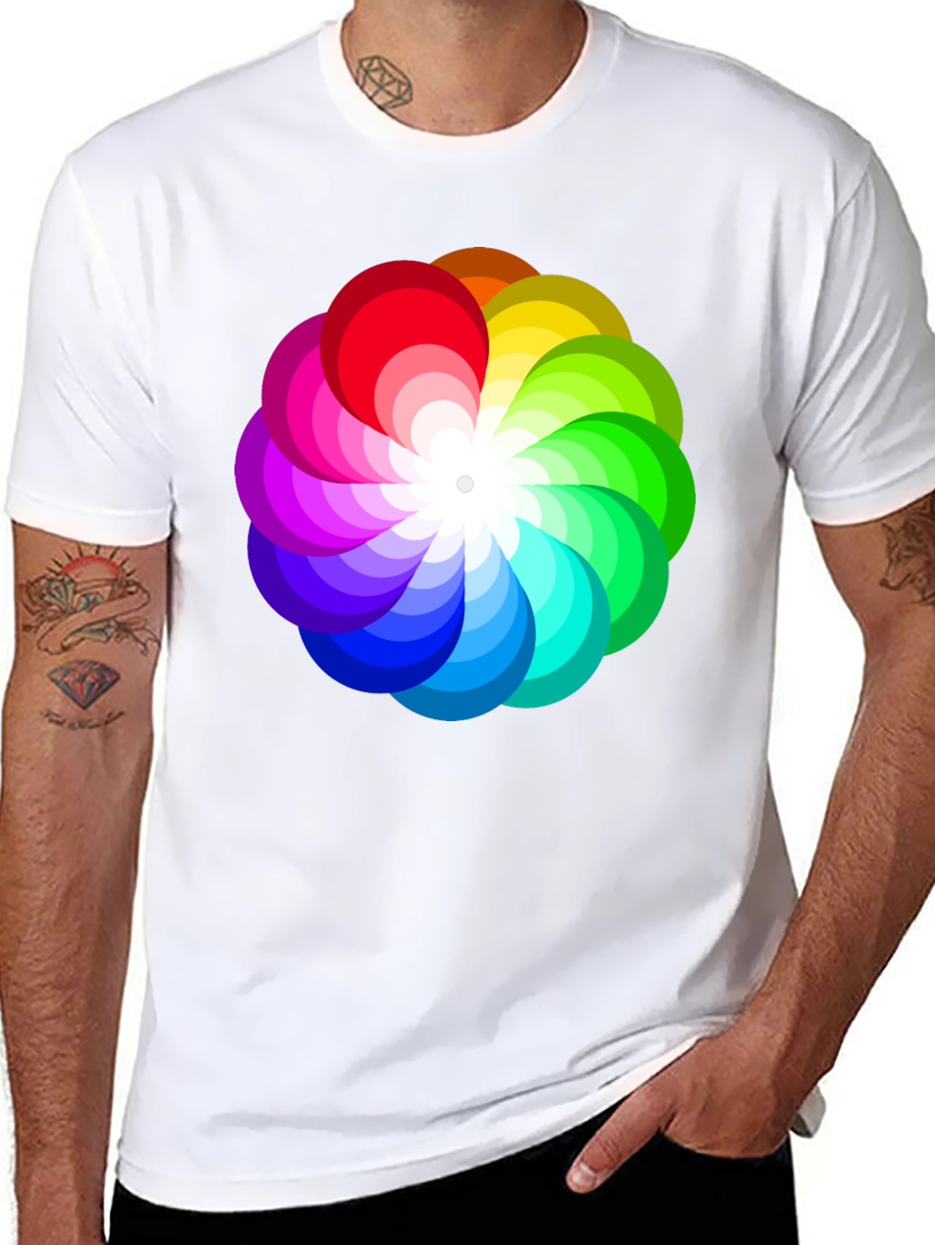Vibrant Rainbow Flower Graphic T-Shirt - Stylish Mens Tee