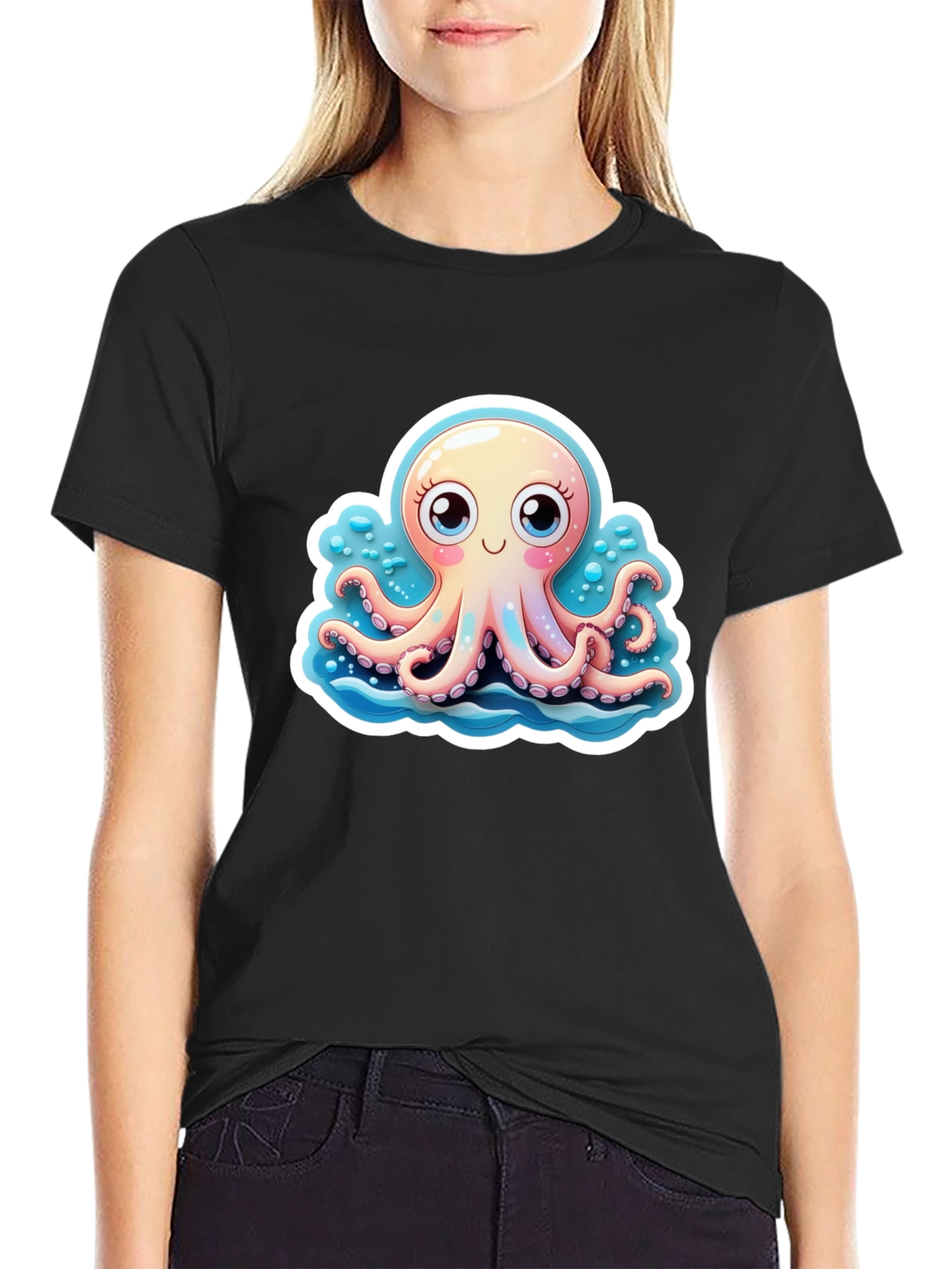 Cute Octopus Graphic Tee - Stylish Black T-Shirt