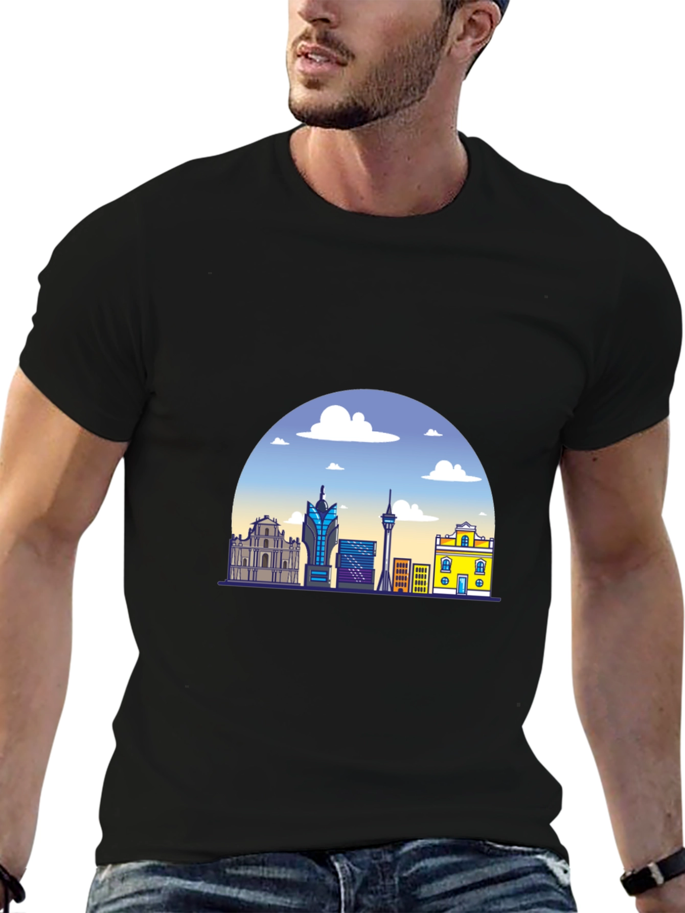 Macau Skyline Graphic Black T-Shirt