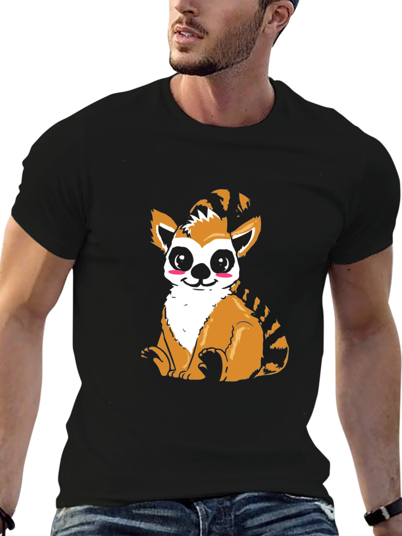Cute Lemur Graphic Black T-Shirt