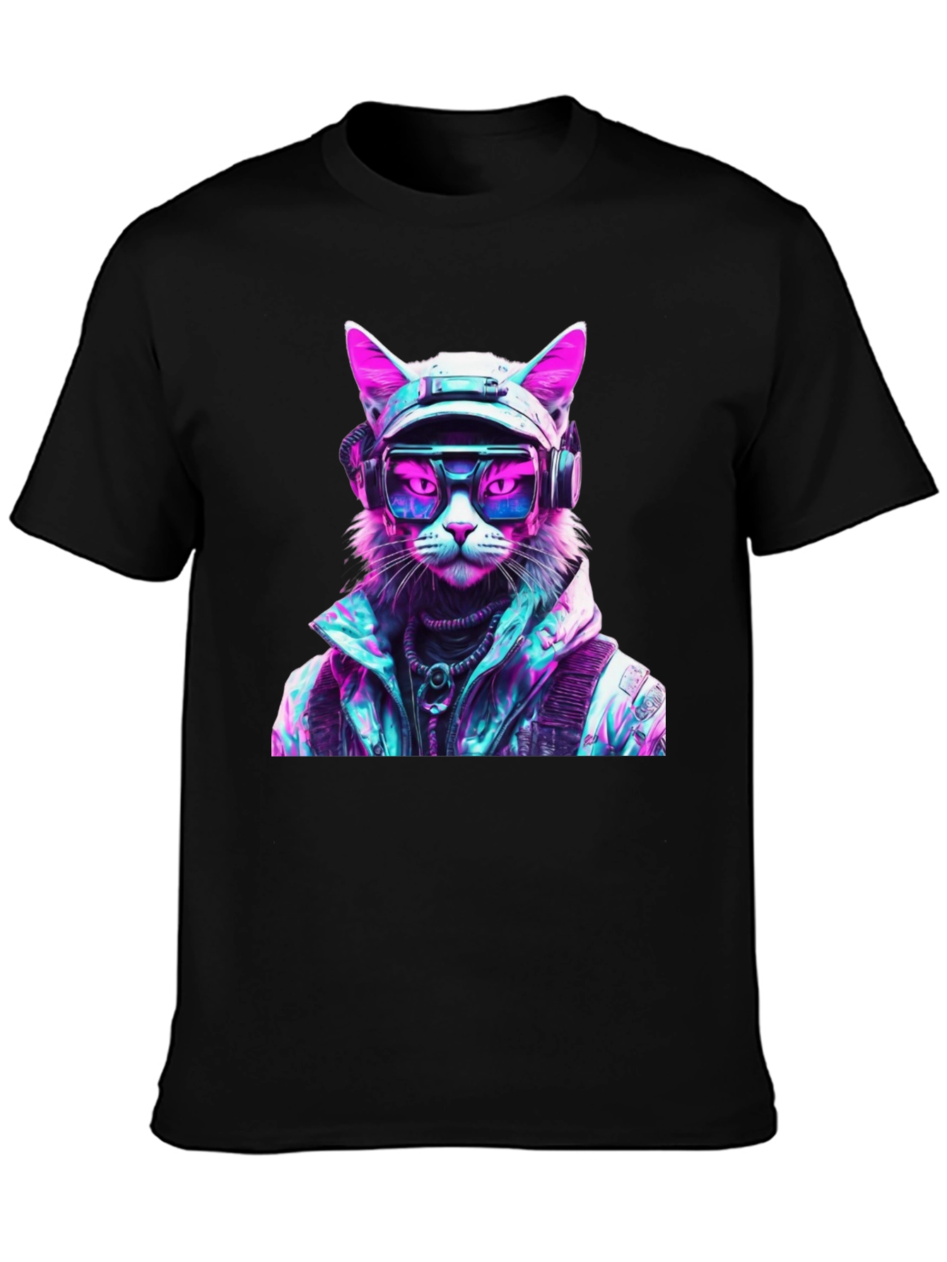 Cyberpunk Cat Graphic T-Shirt - Futuristic Style