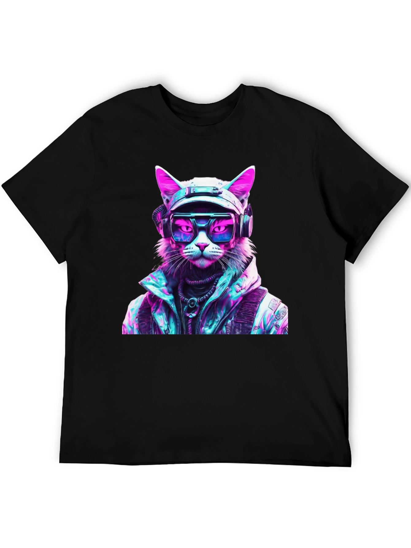 Cyberpunk Cat Graphic T-Shirt - Futuristic Style