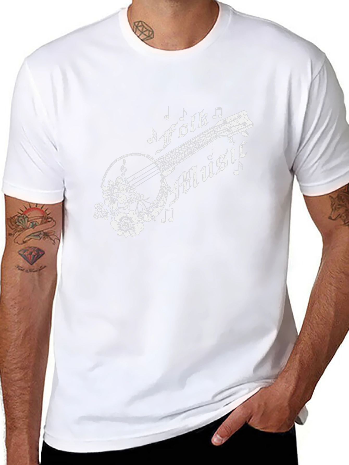Folk Music Banjo Graphic T-Shirt - Black